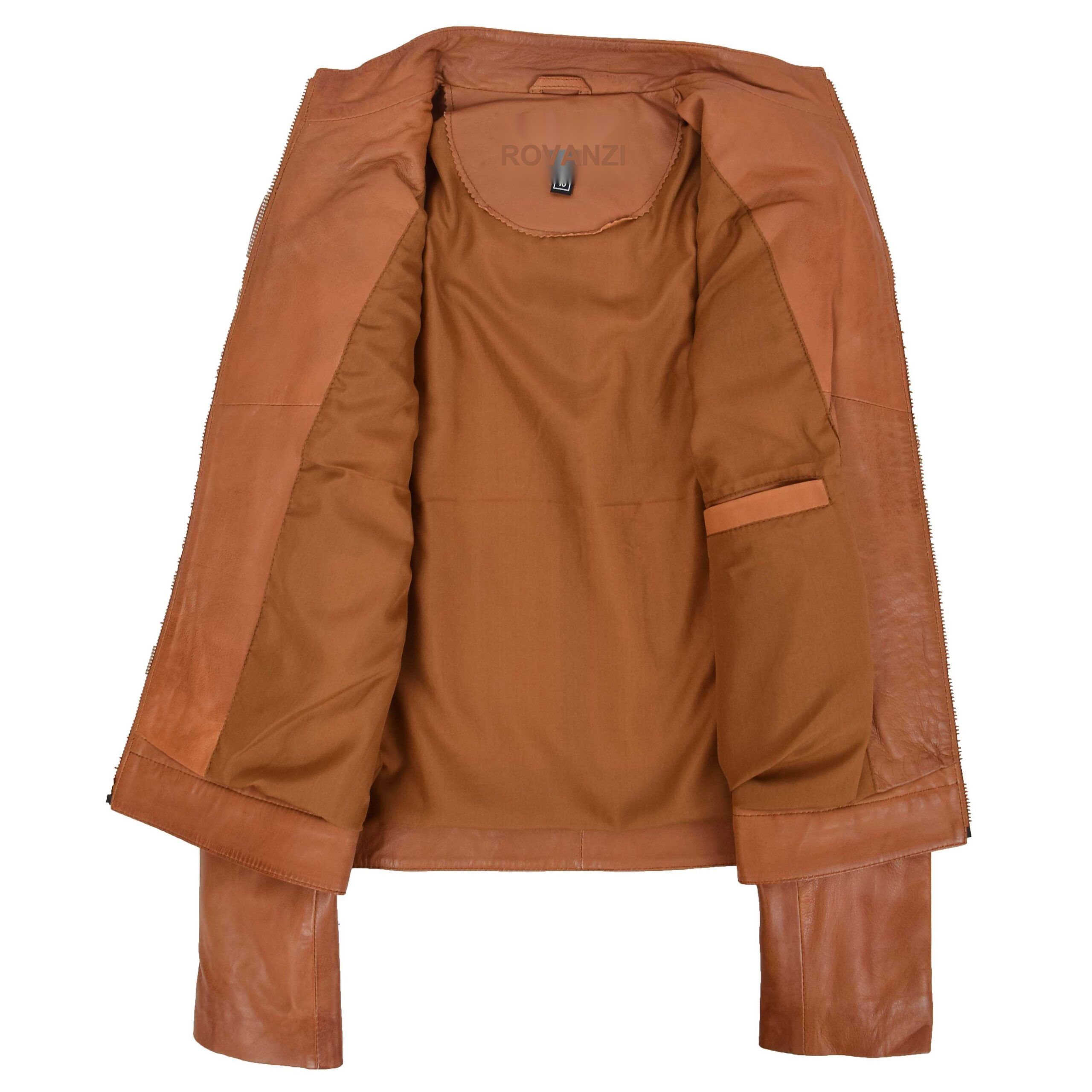 BUNERI Veste Biker Classique en Cuir pour Femme Tan – Image 6