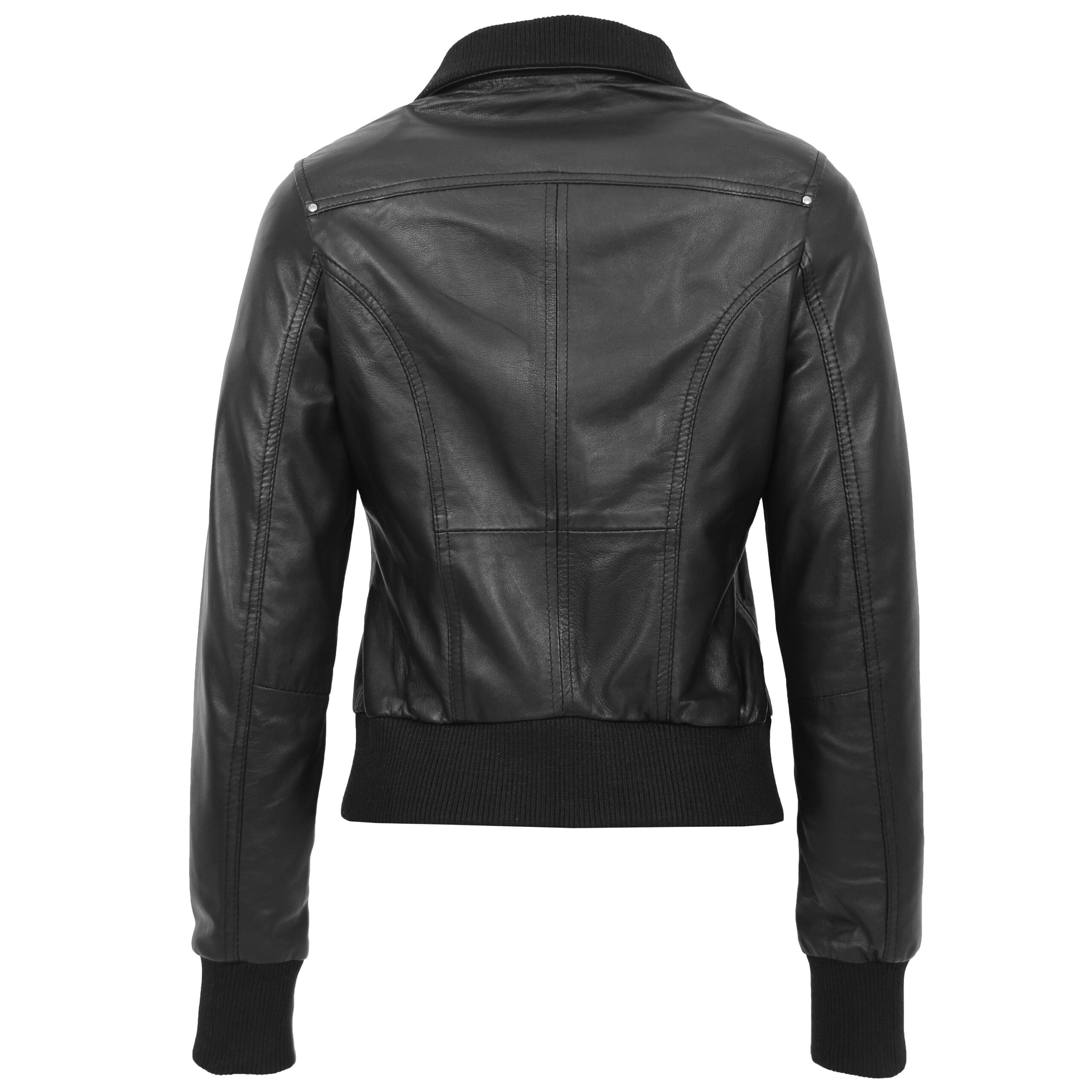 BUNERI Bomber Cuir Motto Noir Classique Femme – Image 2
