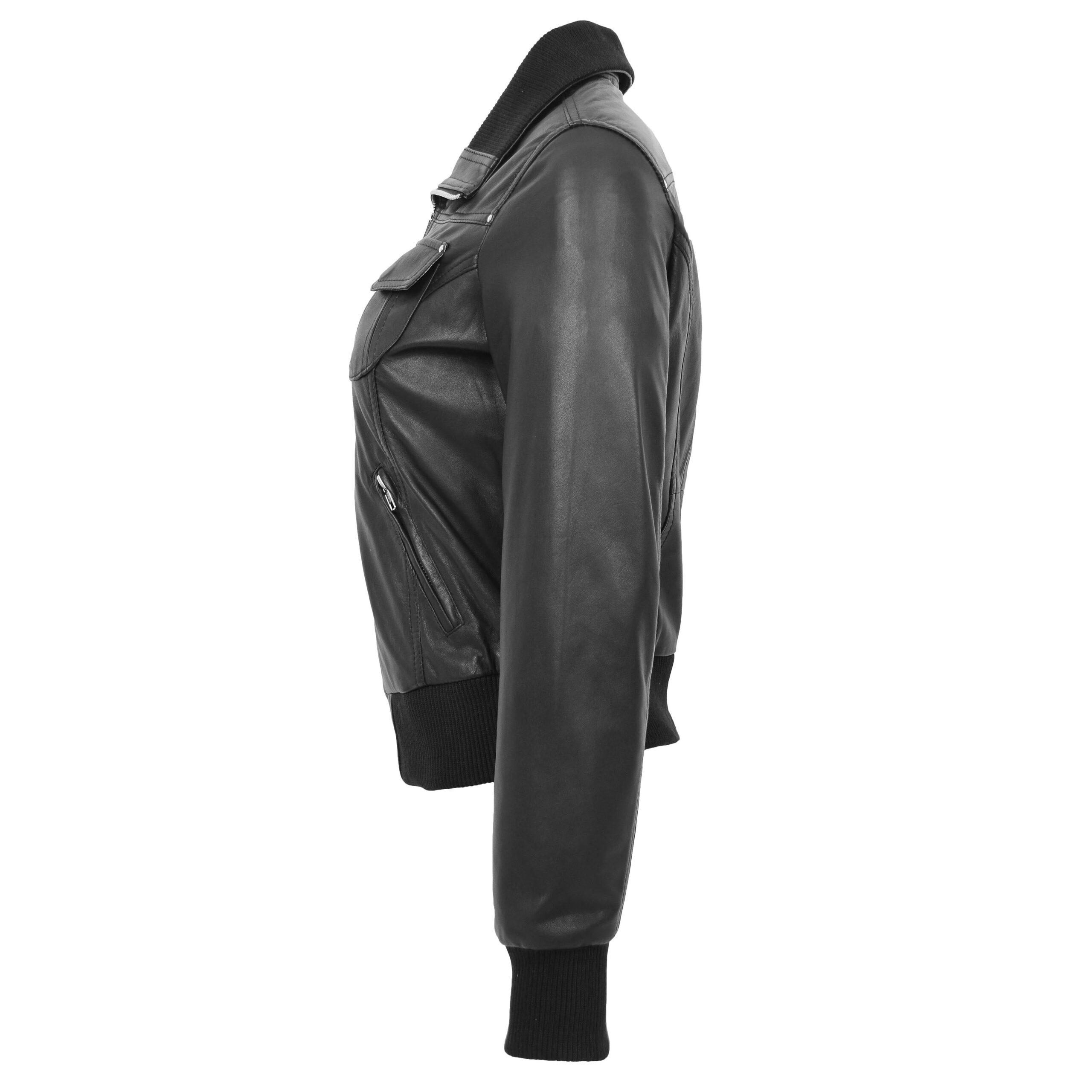 BUNERI Bomber Cuir Motto Noir Classique Femme – Image 5