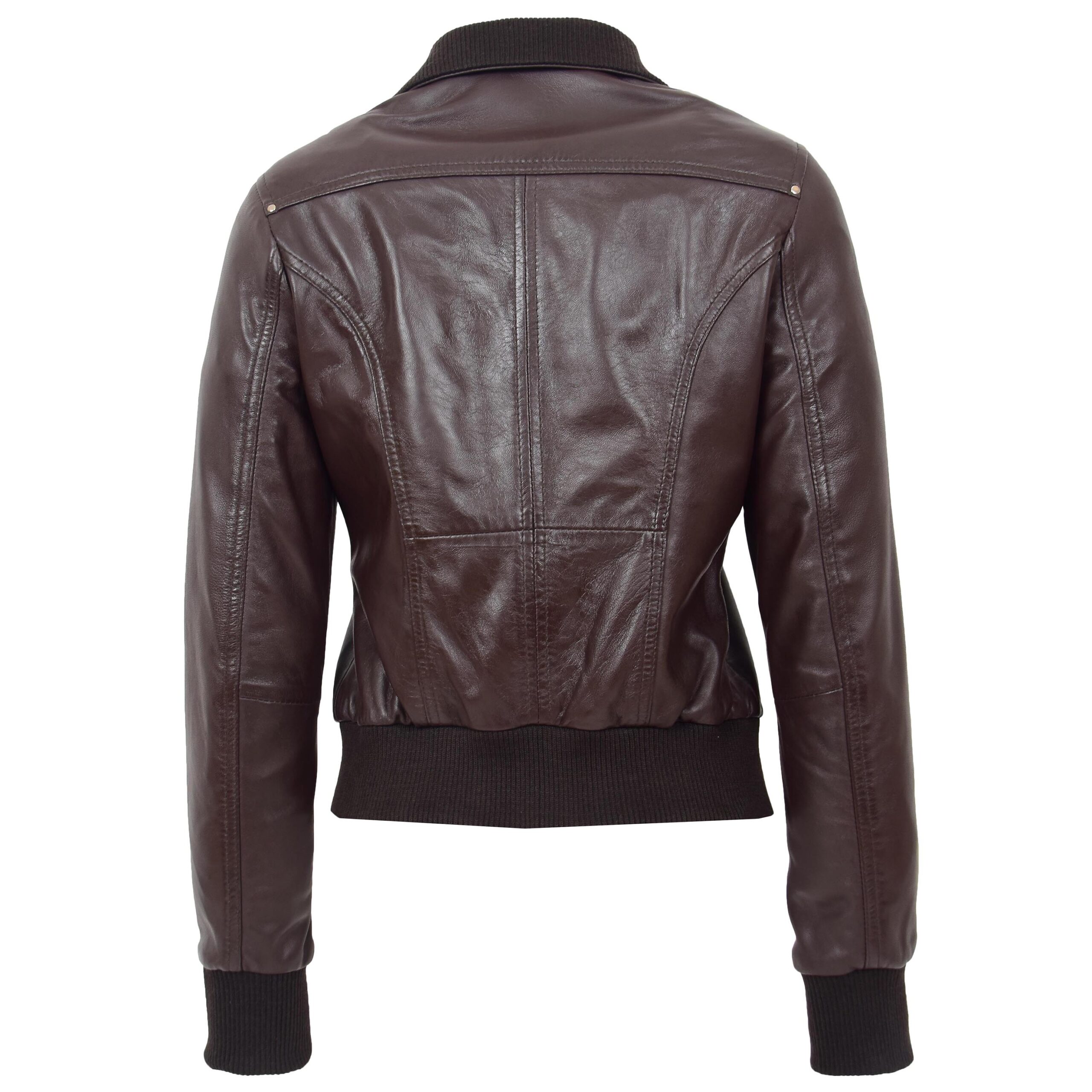 BUNERI Blouson Aviateur Classique en Cuir pour Femme Marron – Image 2