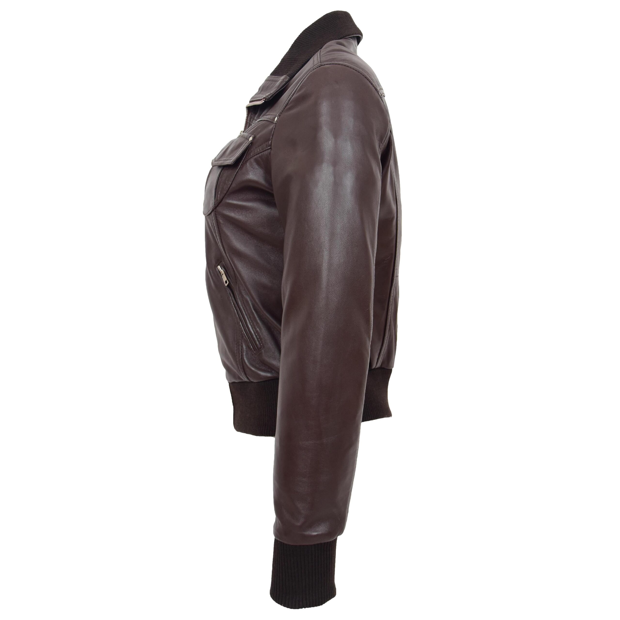 BUNERI Blouson Aviateur Classique en Cuir pour Femme Marron – Image 5