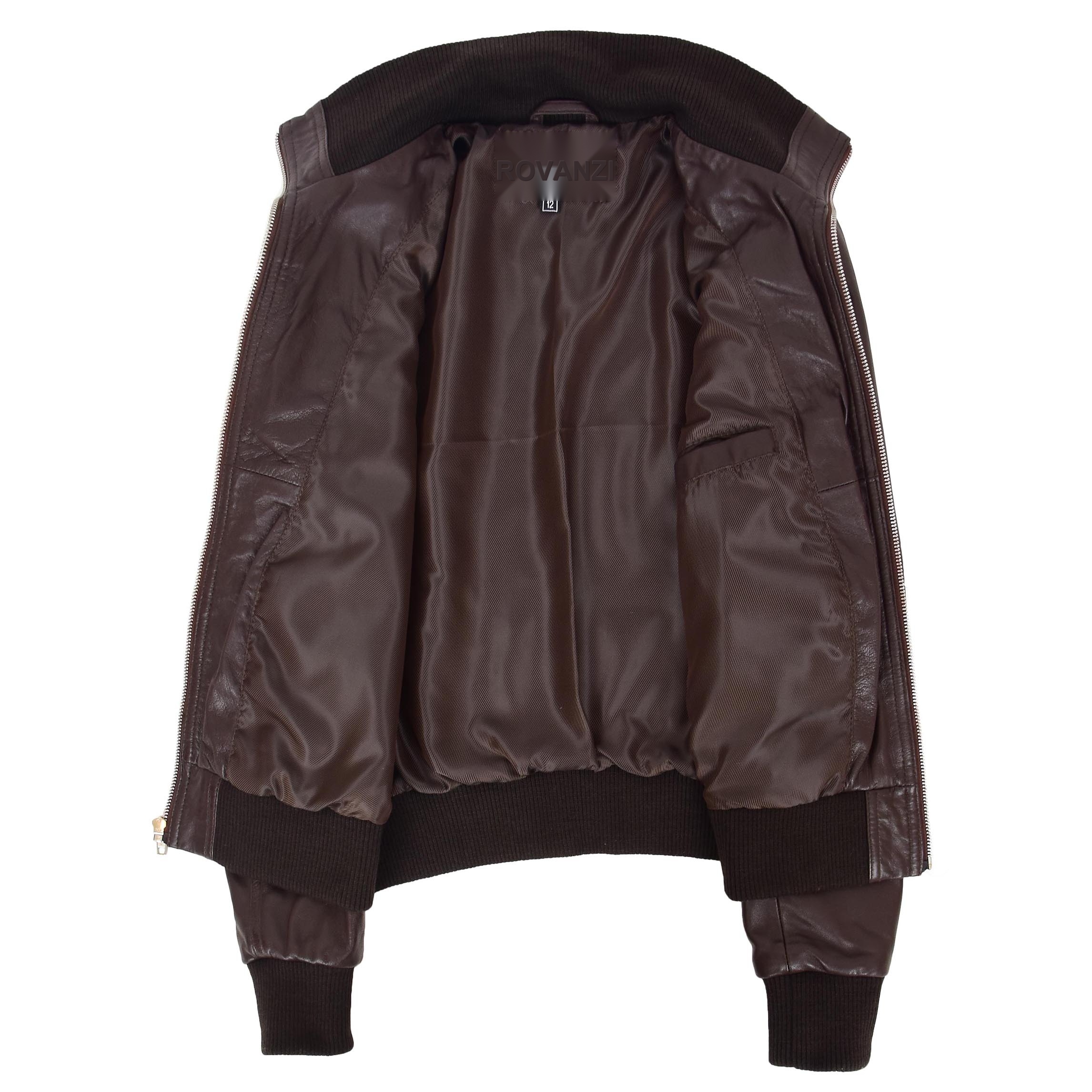 BUNERI Blouson Aviateur Classique en Cuir pour Femme Marron – Image 6