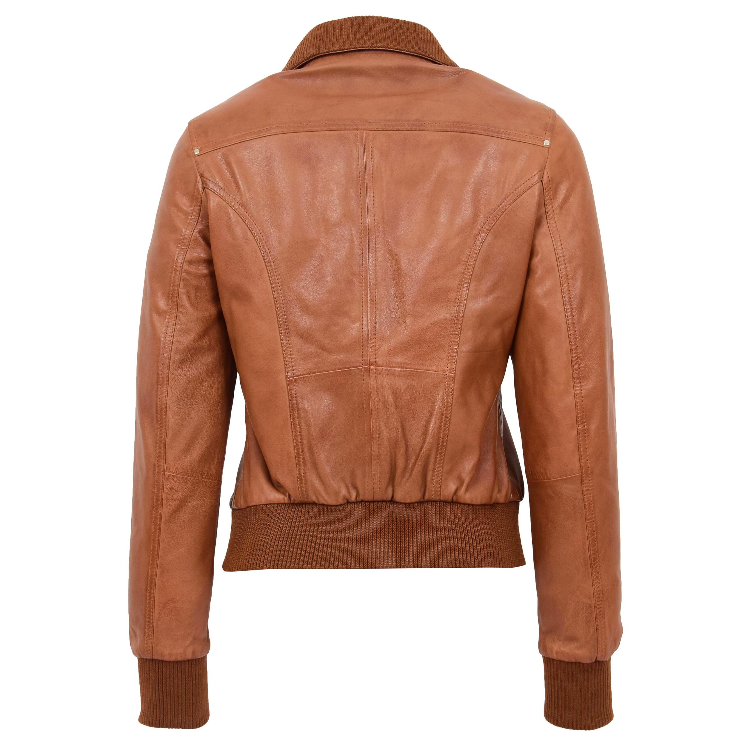 BUNERI Blouson Aviateur Classique en Cuir pour Femme Tan – Image 2
