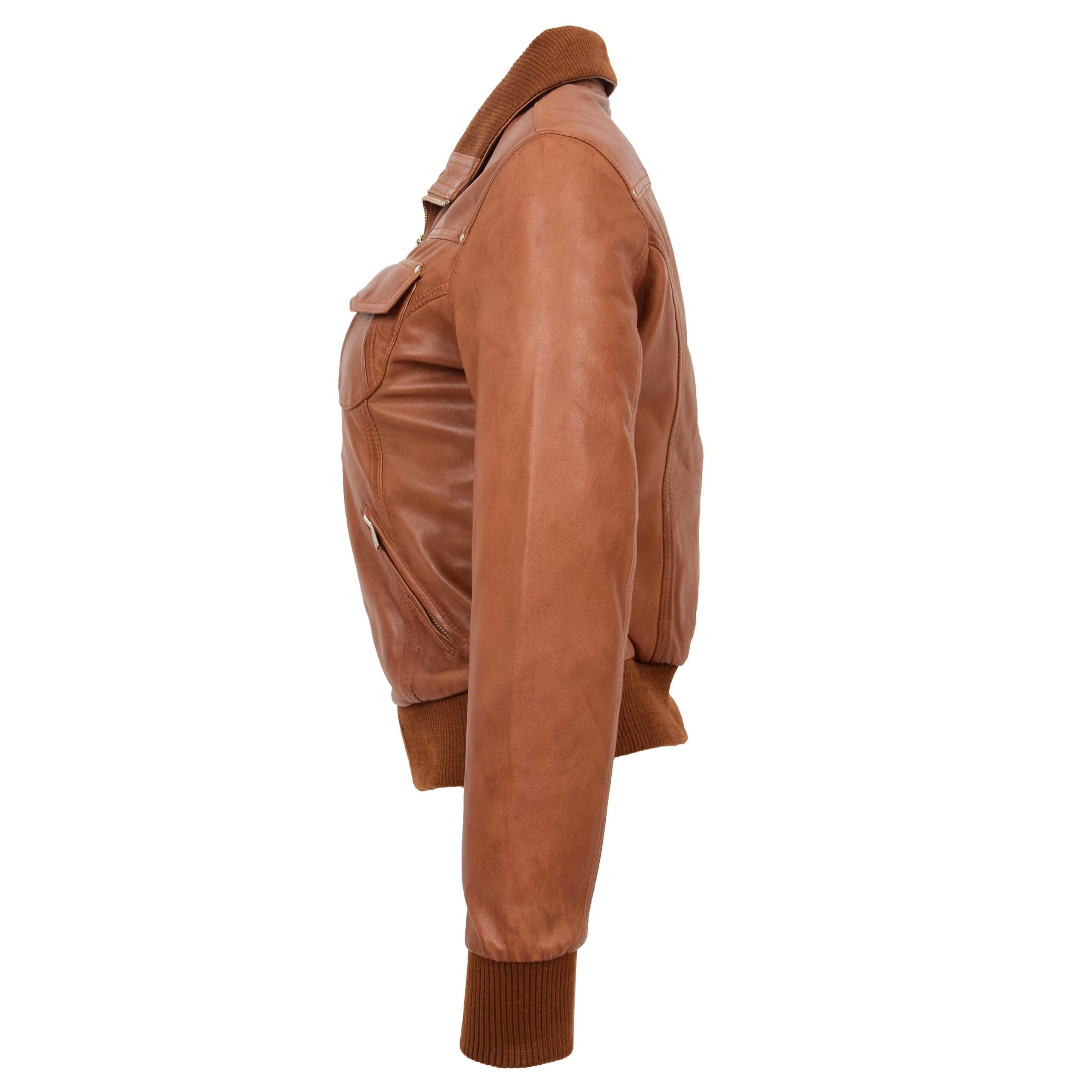 BUNERI Blouson Aviateur Classique en Cuir pour Femme Tan – Image 5
