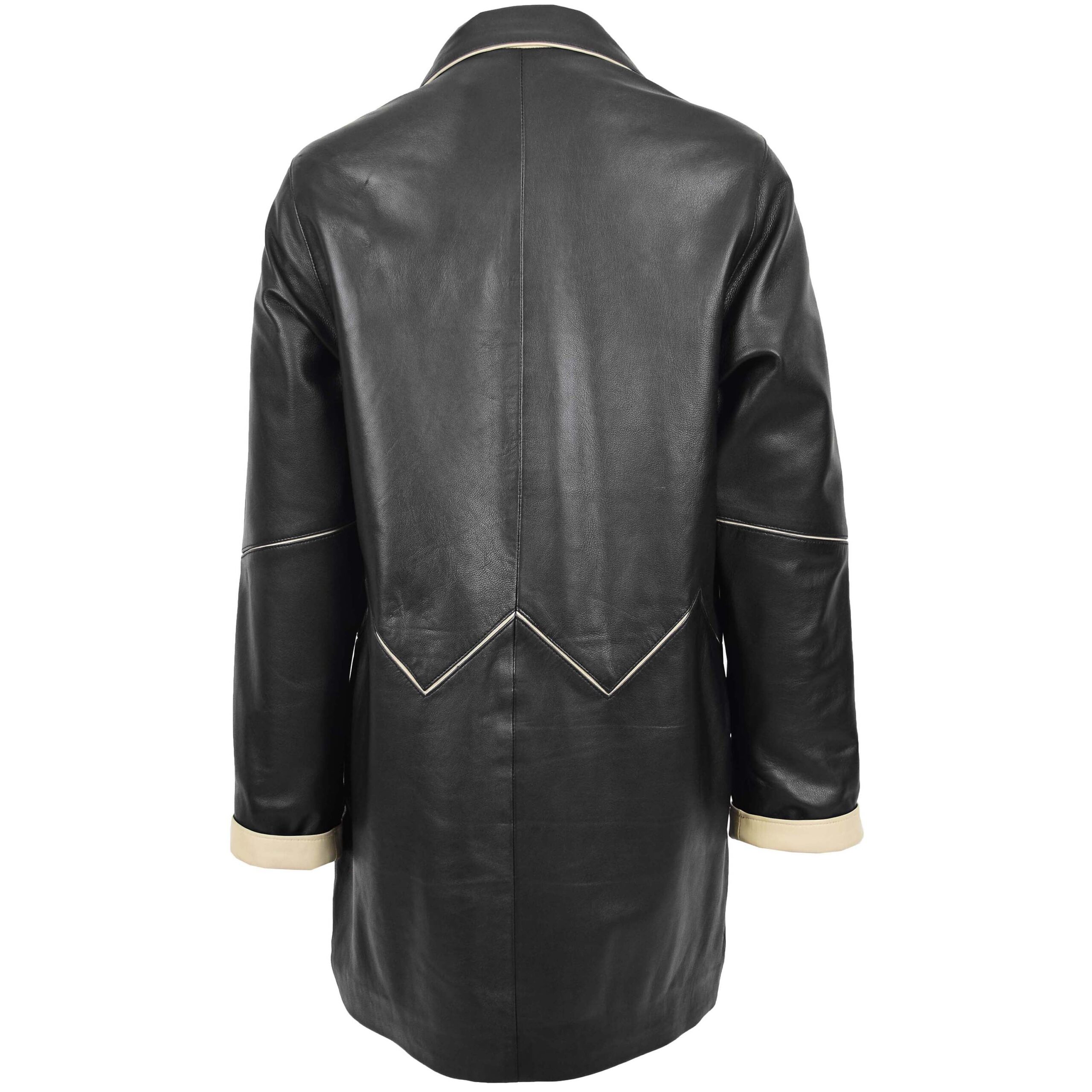 BUNERI Manteau Femme Cuir 3/4 Style Classique Noir Beige – Image 2