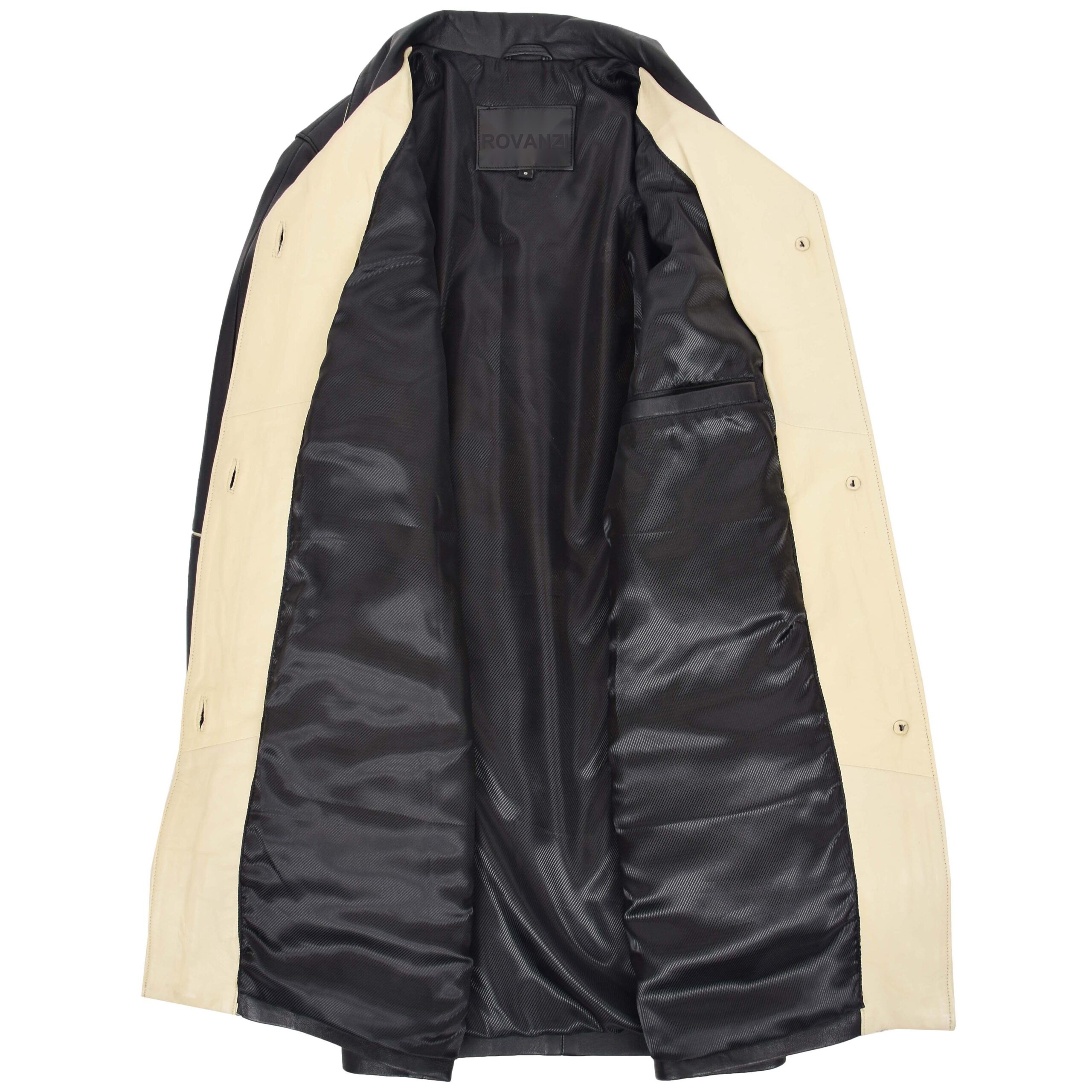 BUNERI Manteau Femme Cuir 3/4 Style Classique Noir Beige – Image 6