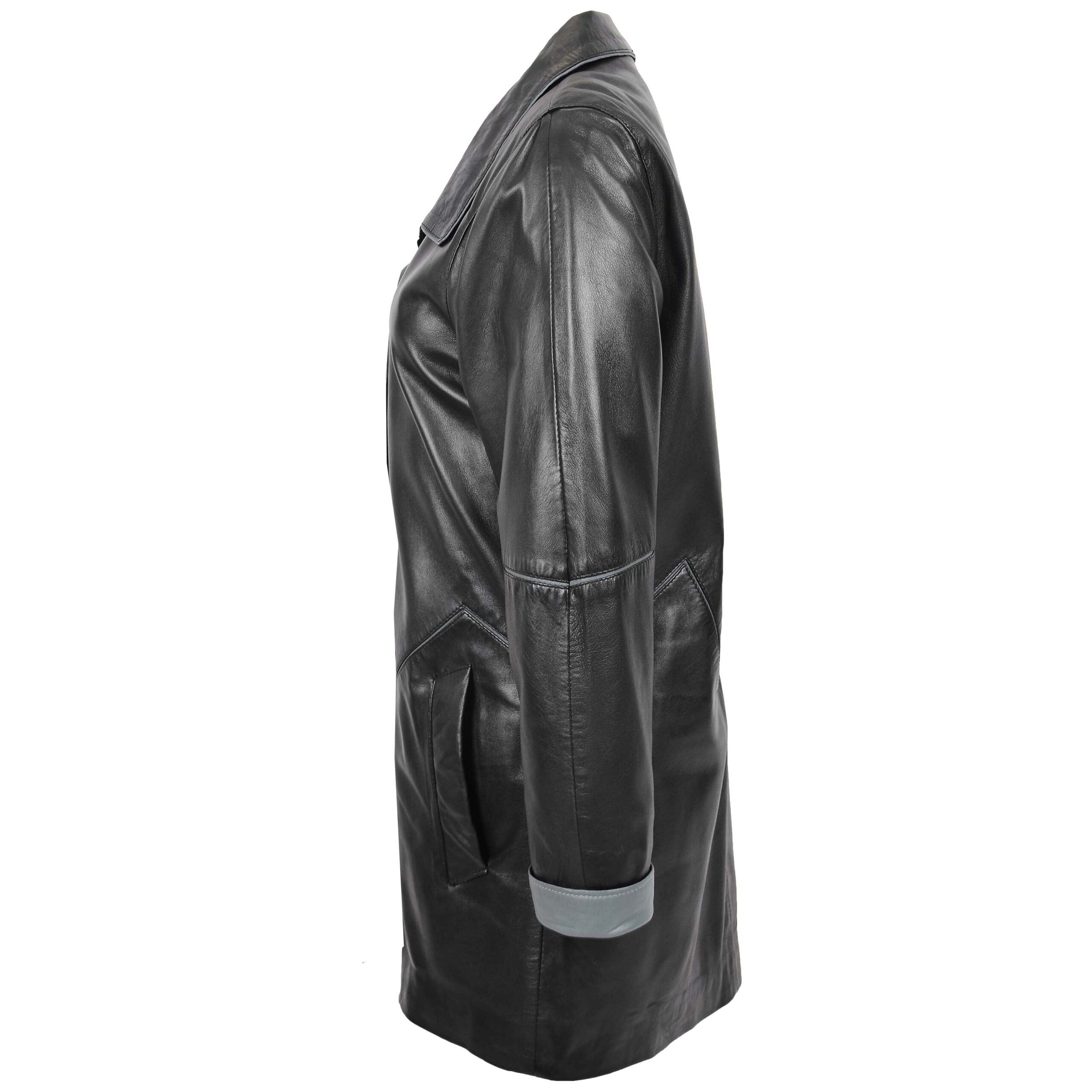 BUNERI Cuir Margaret Noir-Gris 3/4 Longueur Style Classique – Image 5