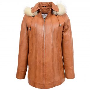 BUNERI Cuir Jane Tan avec Capuche Femme