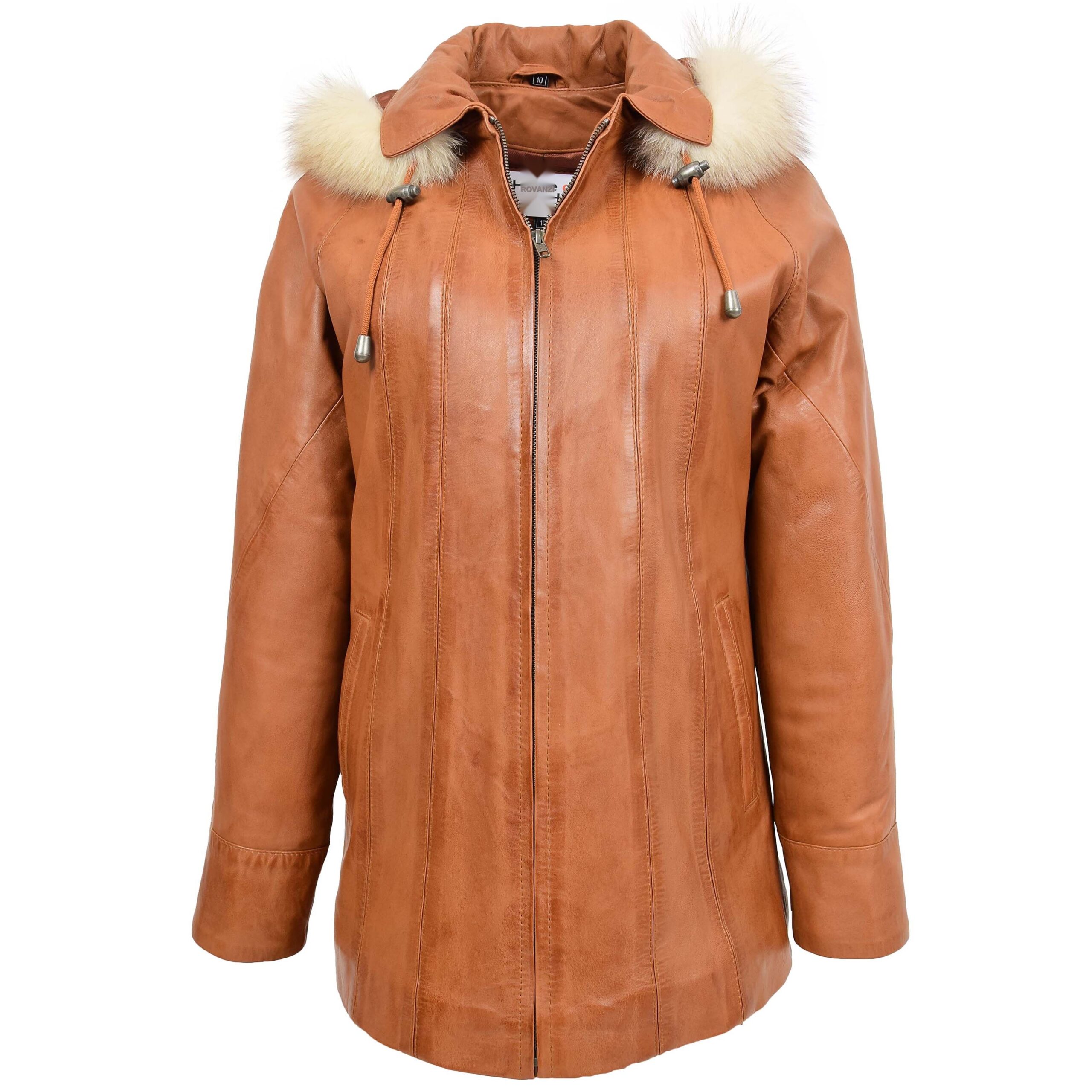 BUNERI Cuir Jane Tan avec Capuche Femme