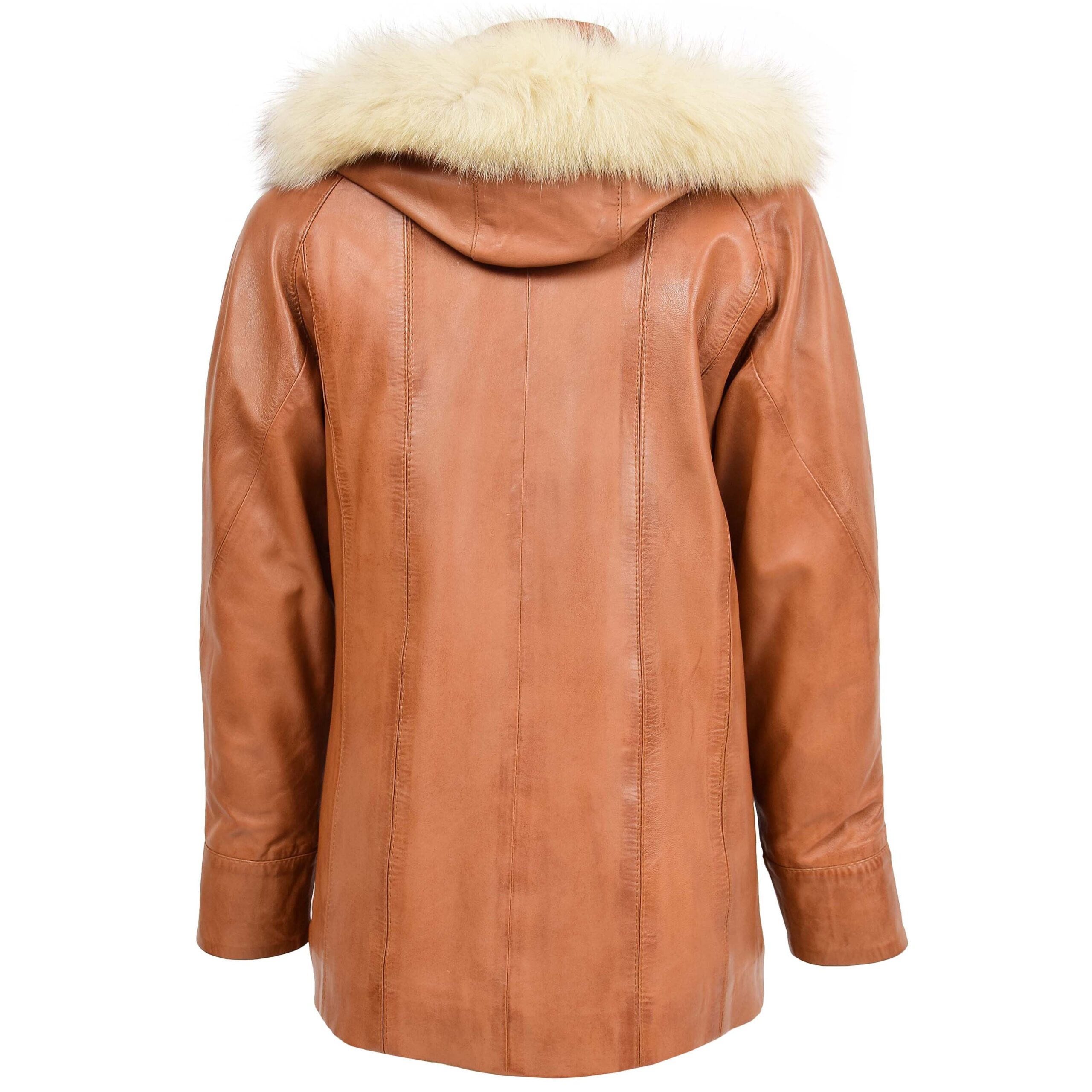 BUNERI Cuir Jane Tan avec Capuche Femme – Image 2