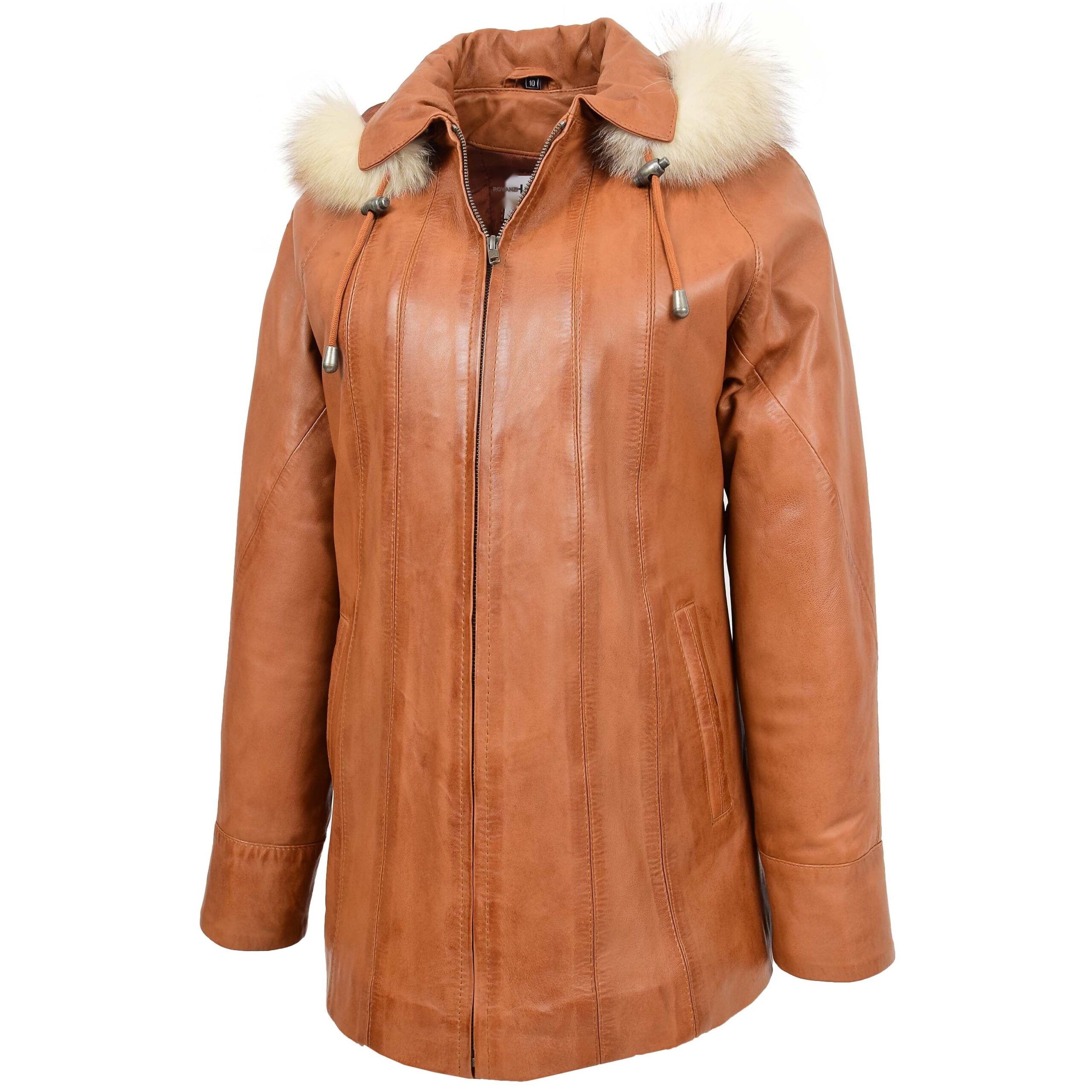 BUNERI Cuir Jane Tan avec Capuche Femme – Image 3