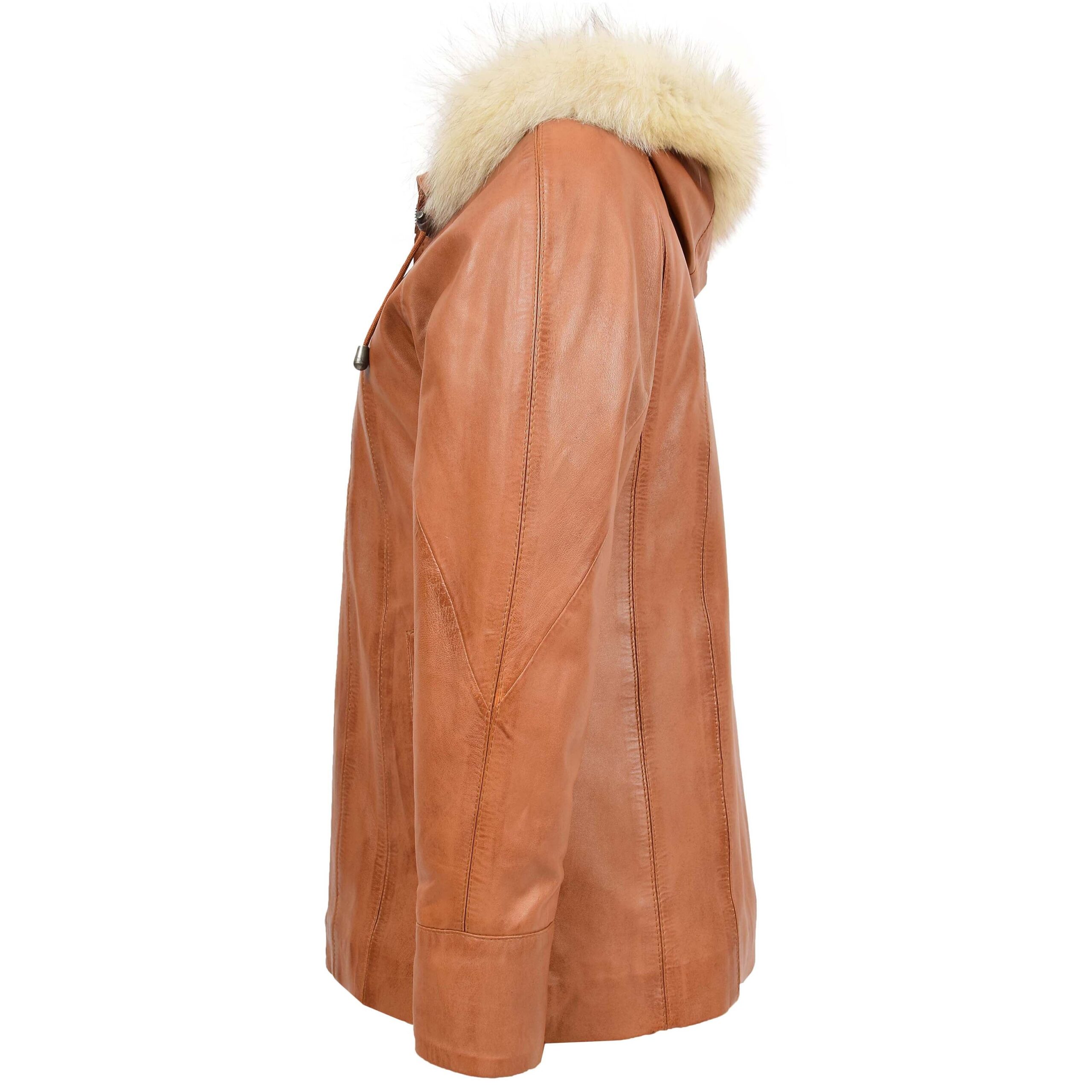 BUNERI Cuir Jane Tan avec Capuche Femme – Image 4