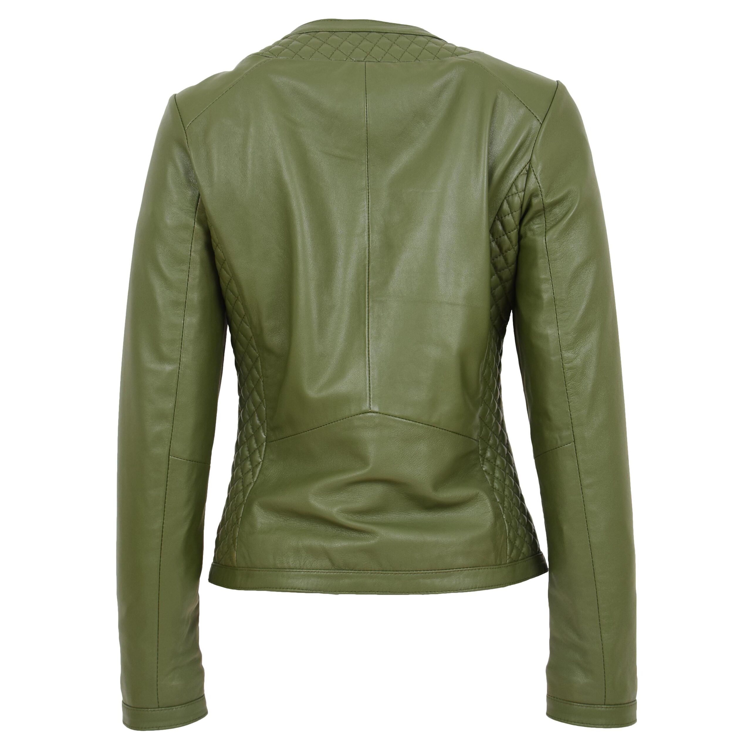 BUNERI Veste en Cuir sans Col pour Femme Motif Matelassé Vert Olive – Image 2