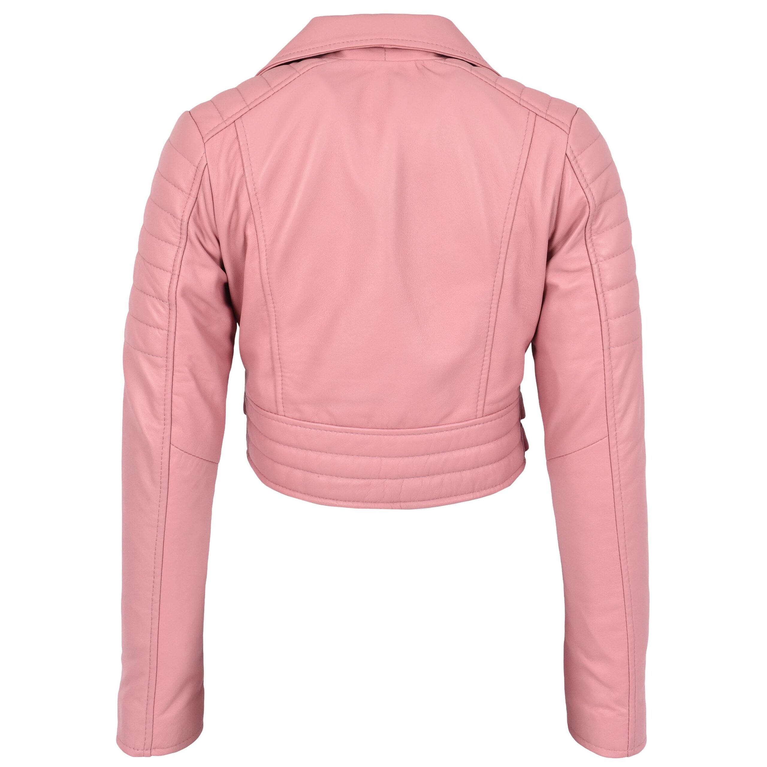 BUNERI Blouson Biker Court en Cuir Rose Bébé pour Femme – Image 3