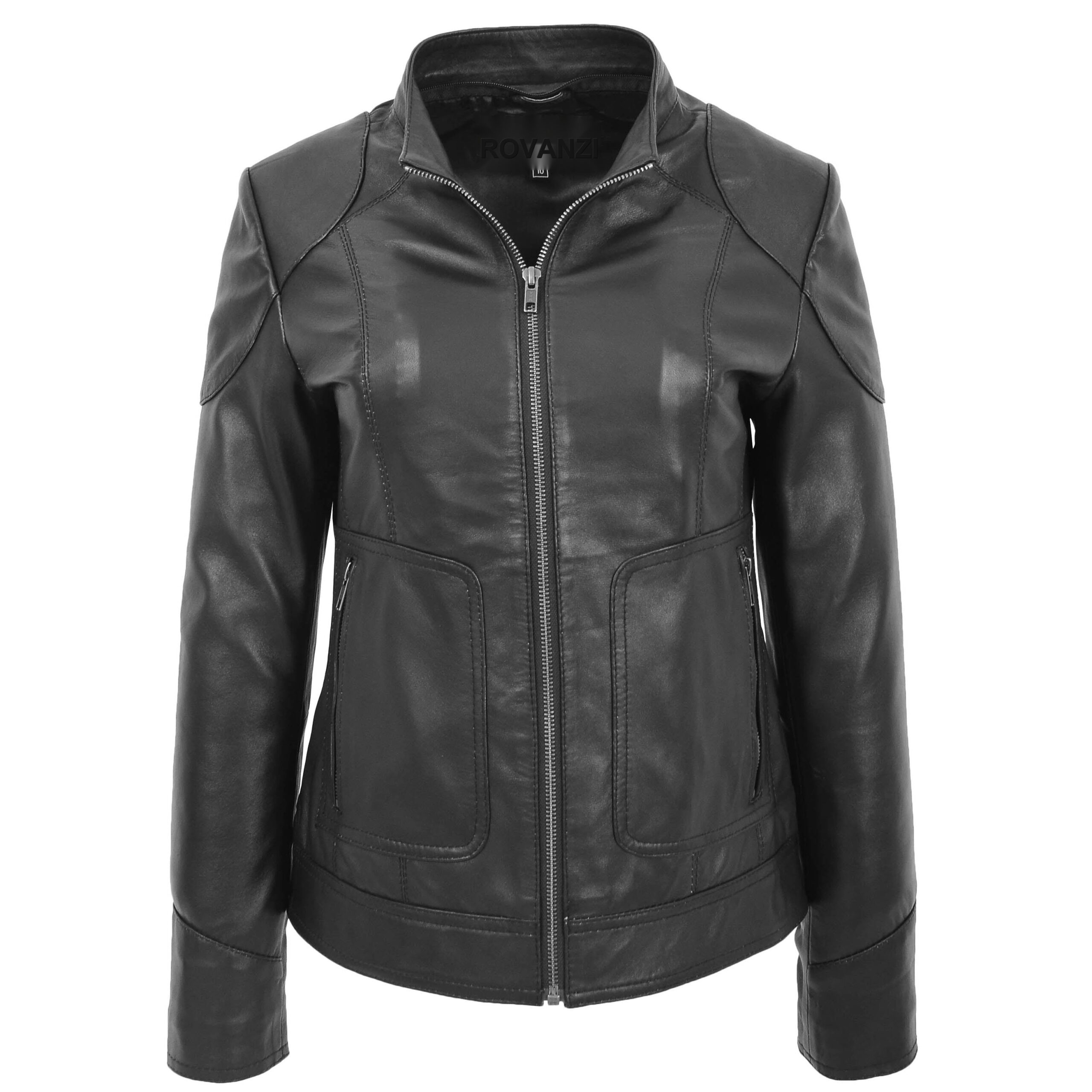 BUNERI Manteau en Cuir Noir avec Capuche Amovible pour Femme – Image 4