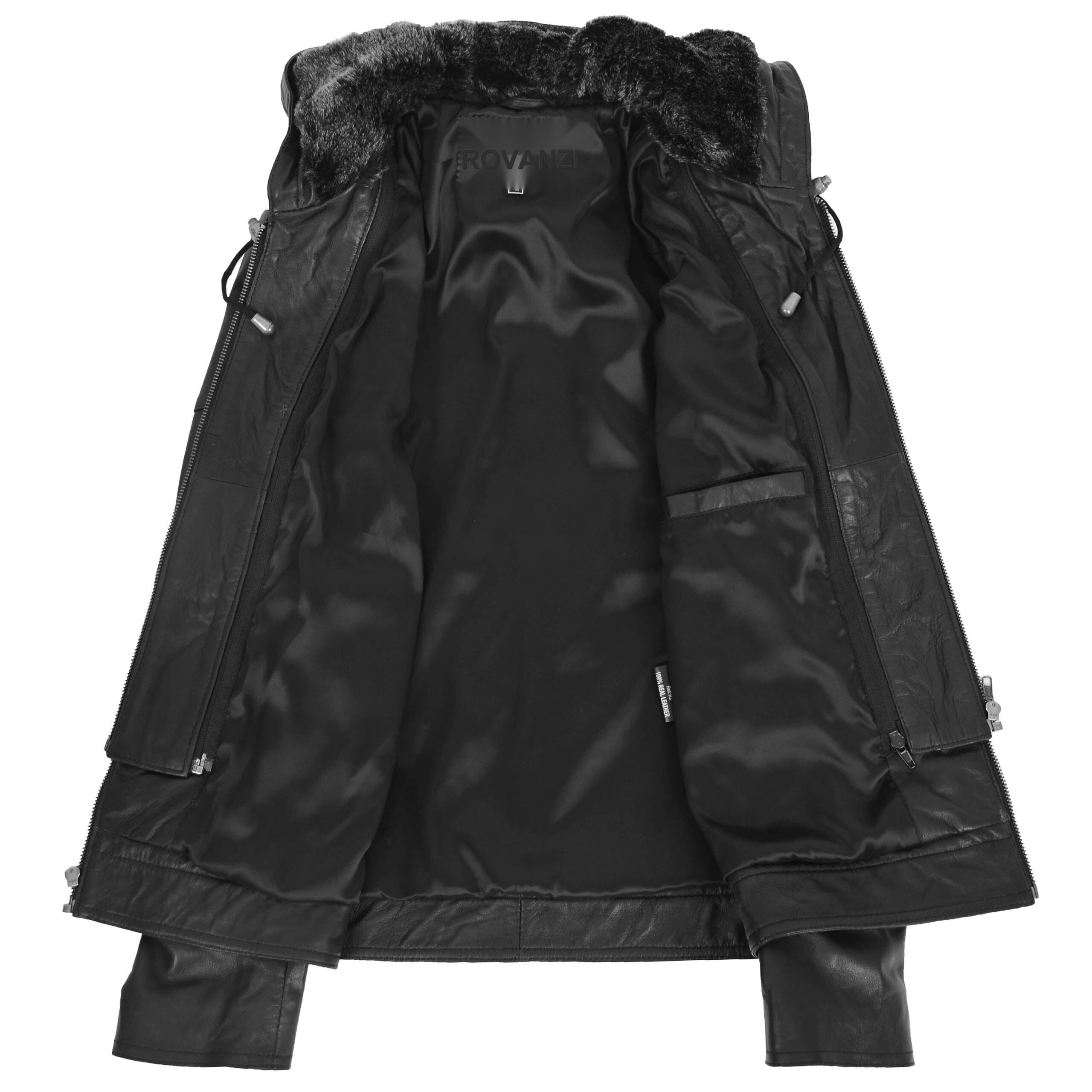 BUNERI Manteau en Cuir Noir avec Capuche Amovible pour Femme – Image 7
