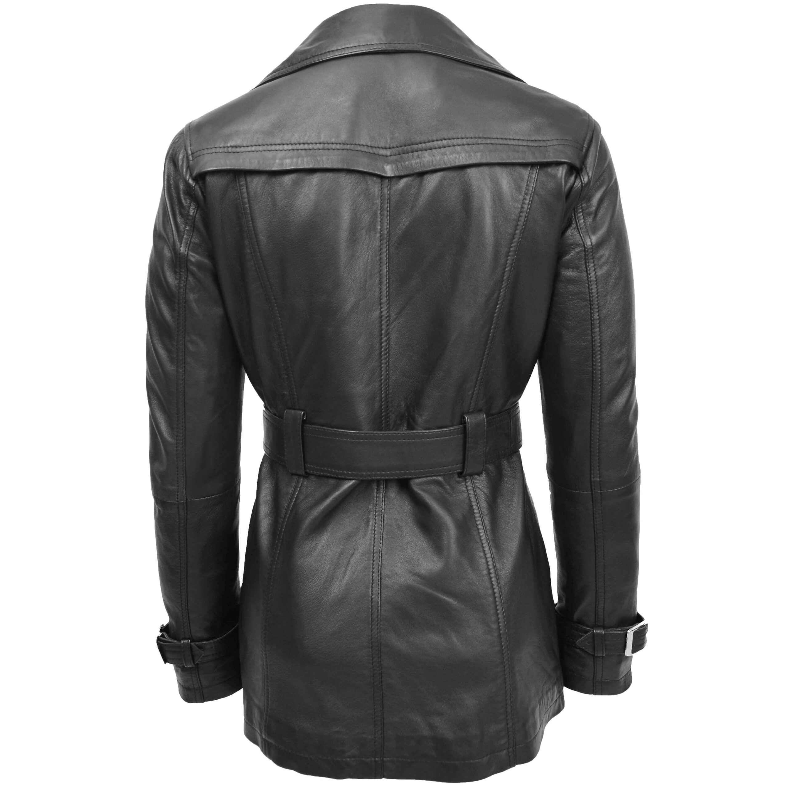 BUNERI Trench en Cuir Double Boutonnage pour Femme Noir – Image 2
