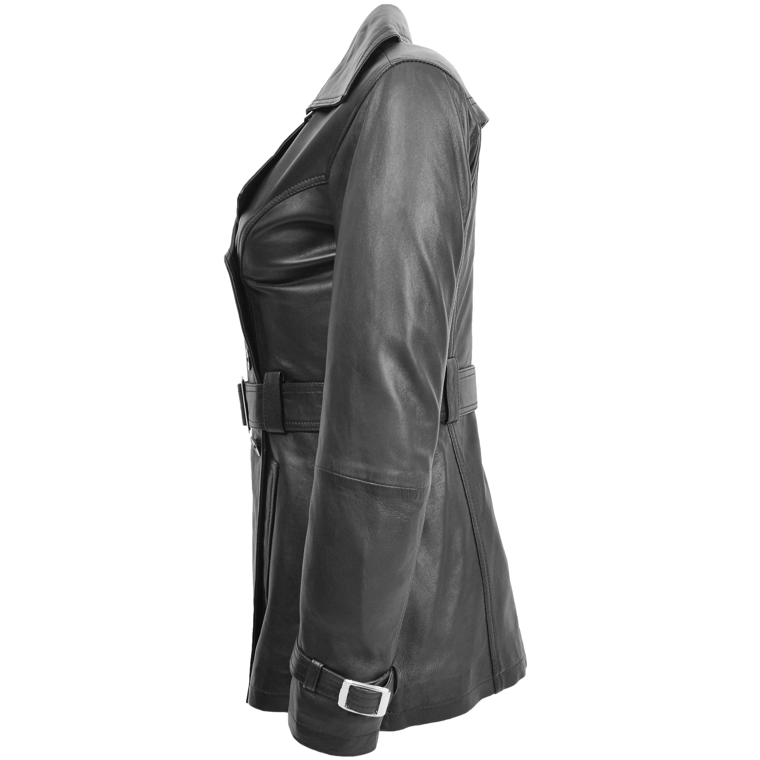 BUNERI Trench en Cuir Double Boutonnage pour Femme Noir – Image 5
