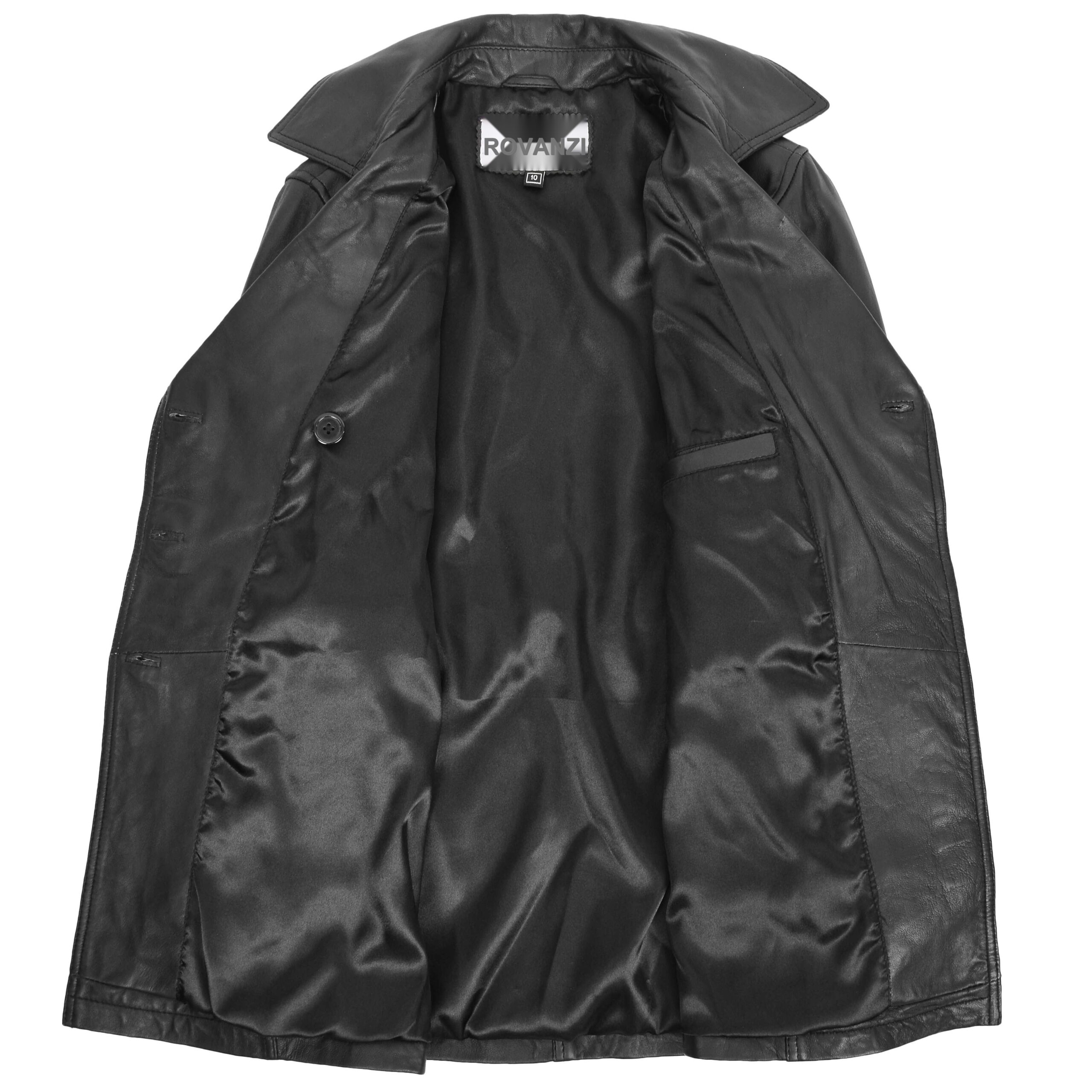 BUNERI Trench en Cuir Double Boutonnage pour Femme Noir – Image 6