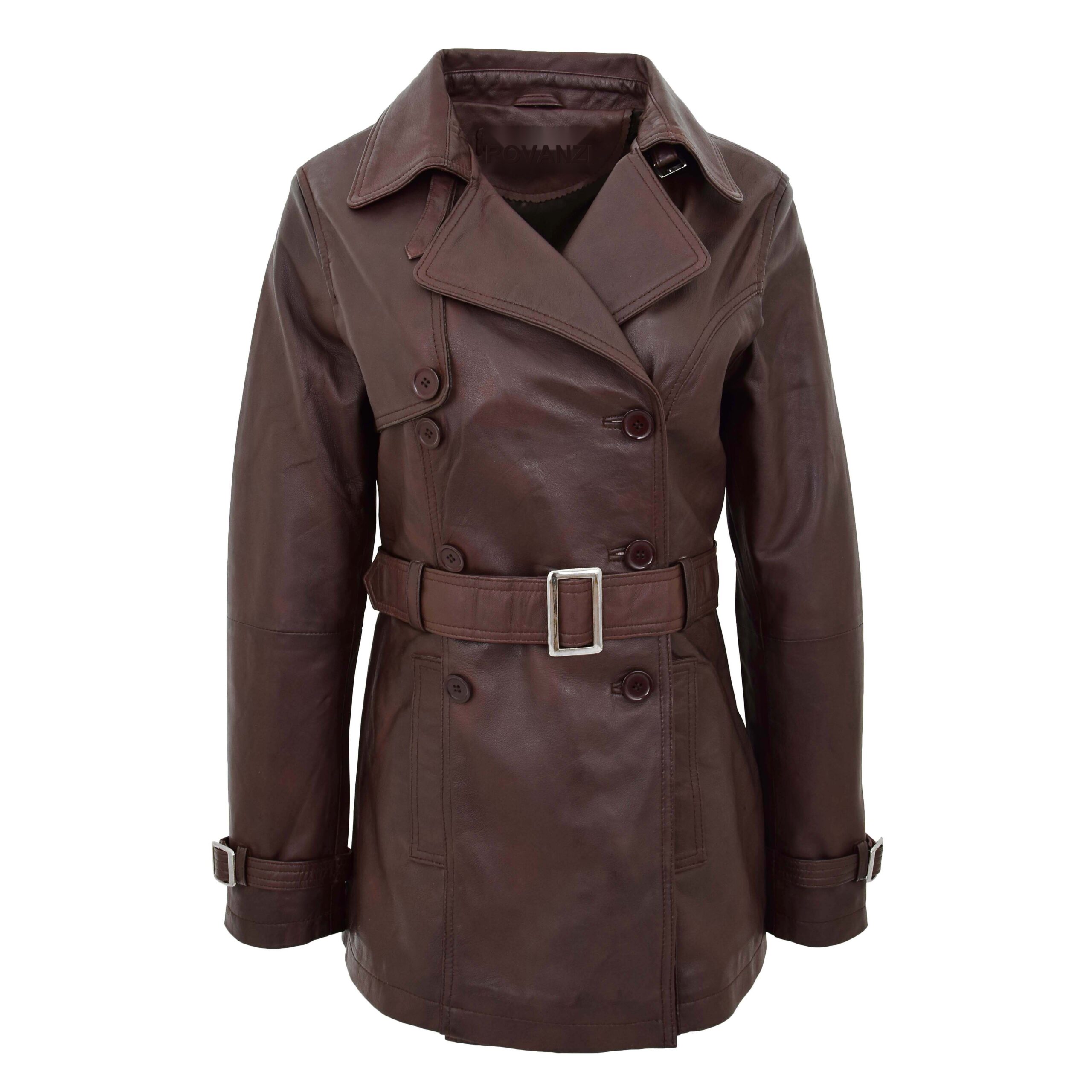 BUNERI Trench-Coat en Cuir Croisé pour Femme Marron