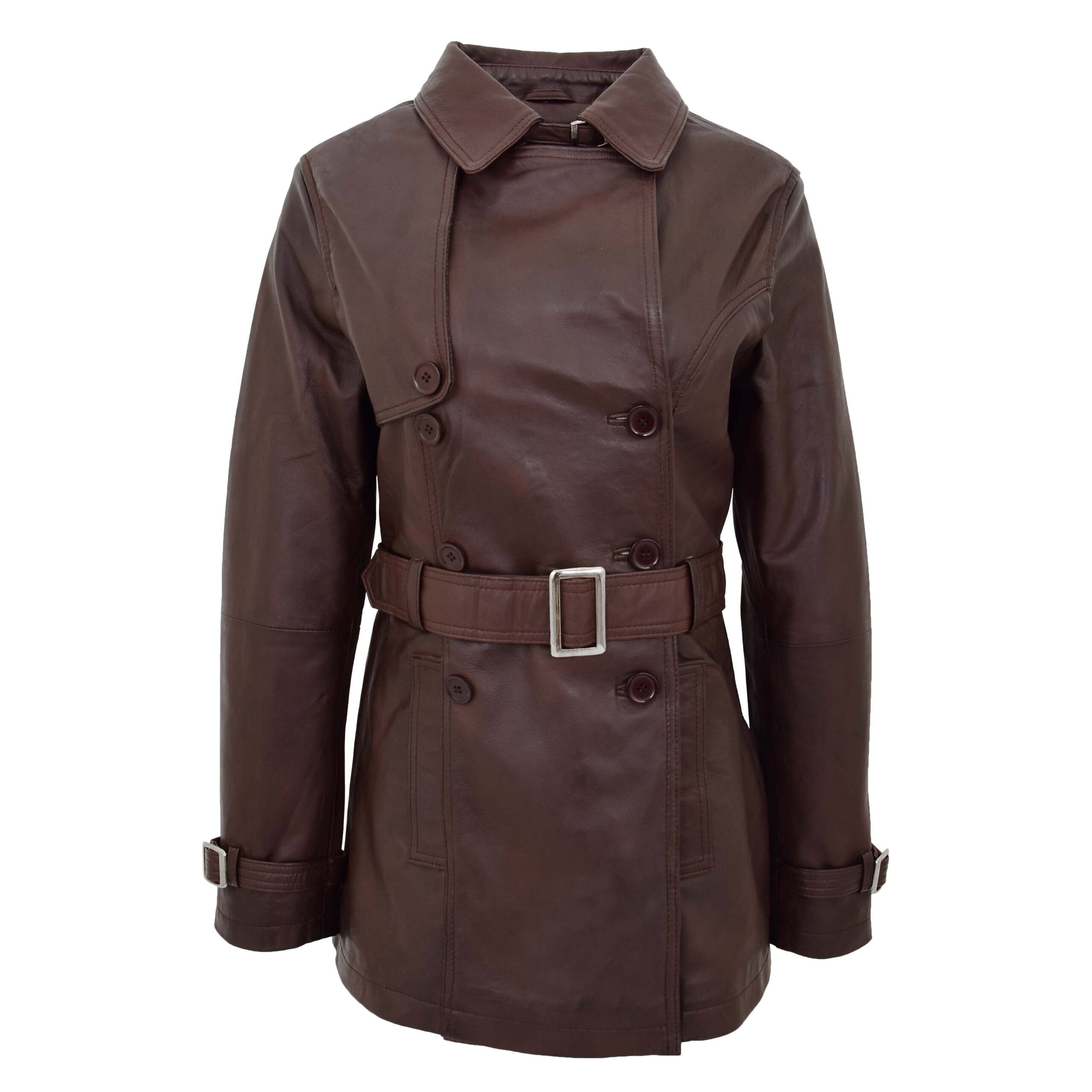 BUNERI Trench-Coat en Cuir Croisé pour Femme Marron – Image 3