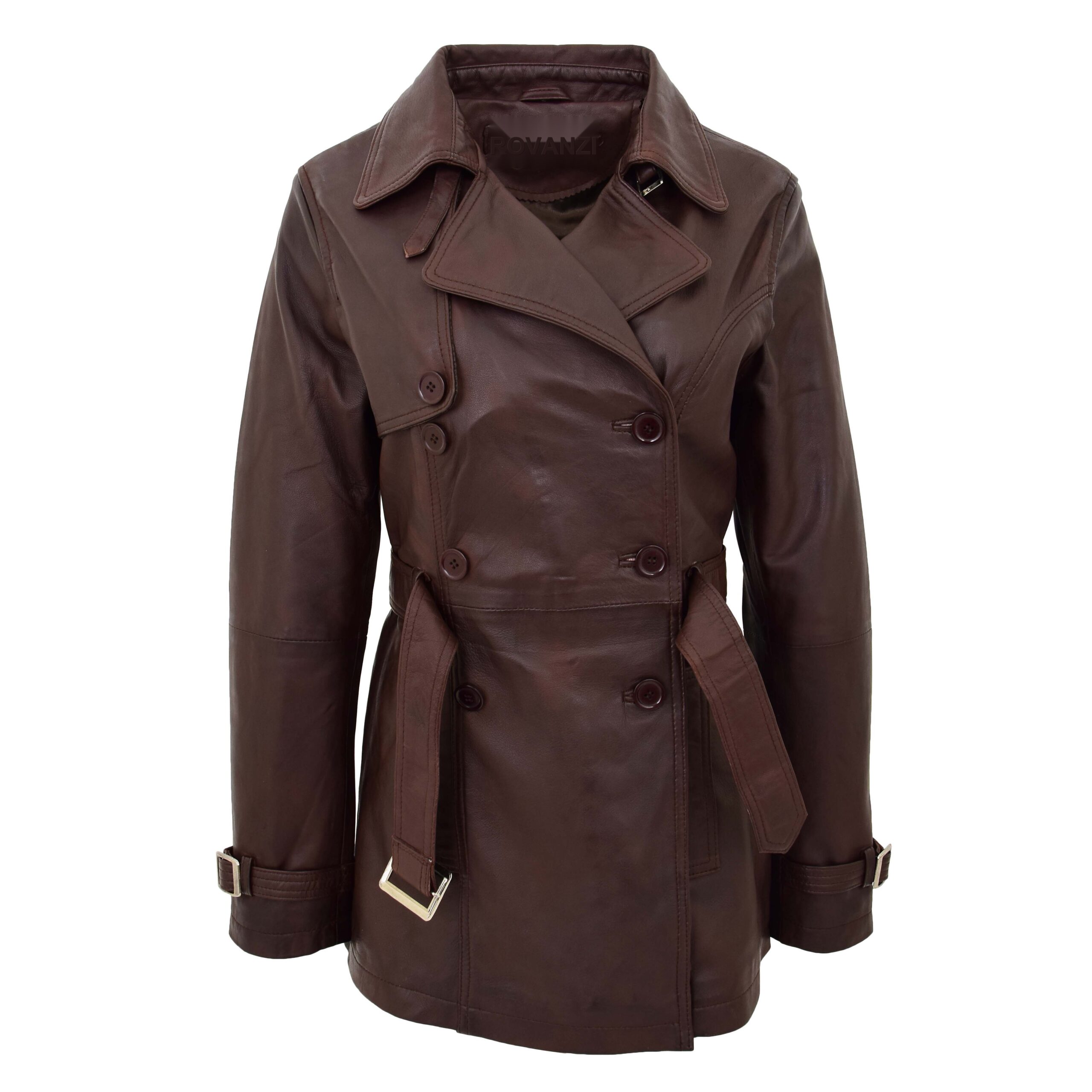 BUNERI Trench-Coat en Cuir Croisé pour Femme Marron – Image 4