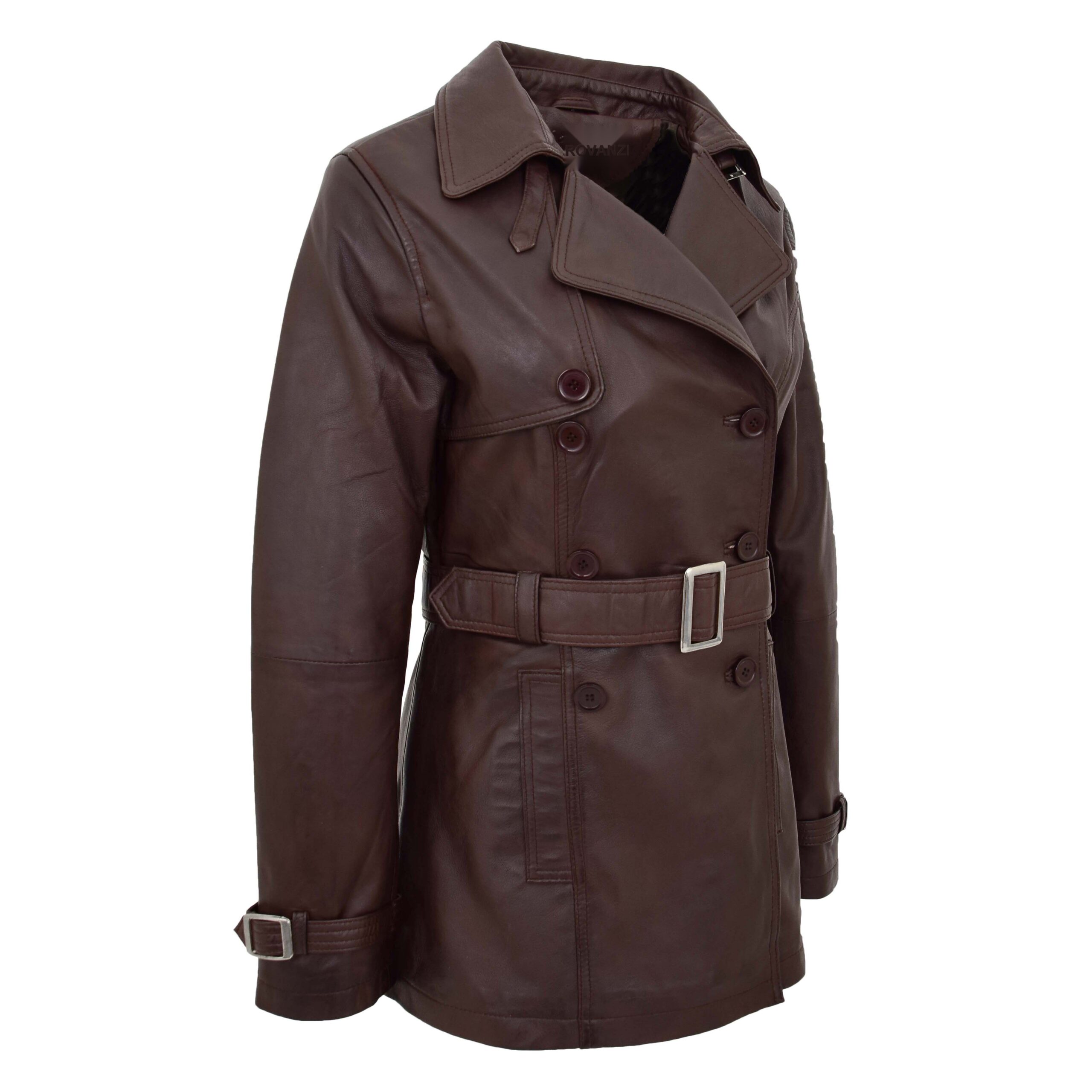 BUNERI Trench-Coat en Cuir Croisé pour Femme Marron – Image 5