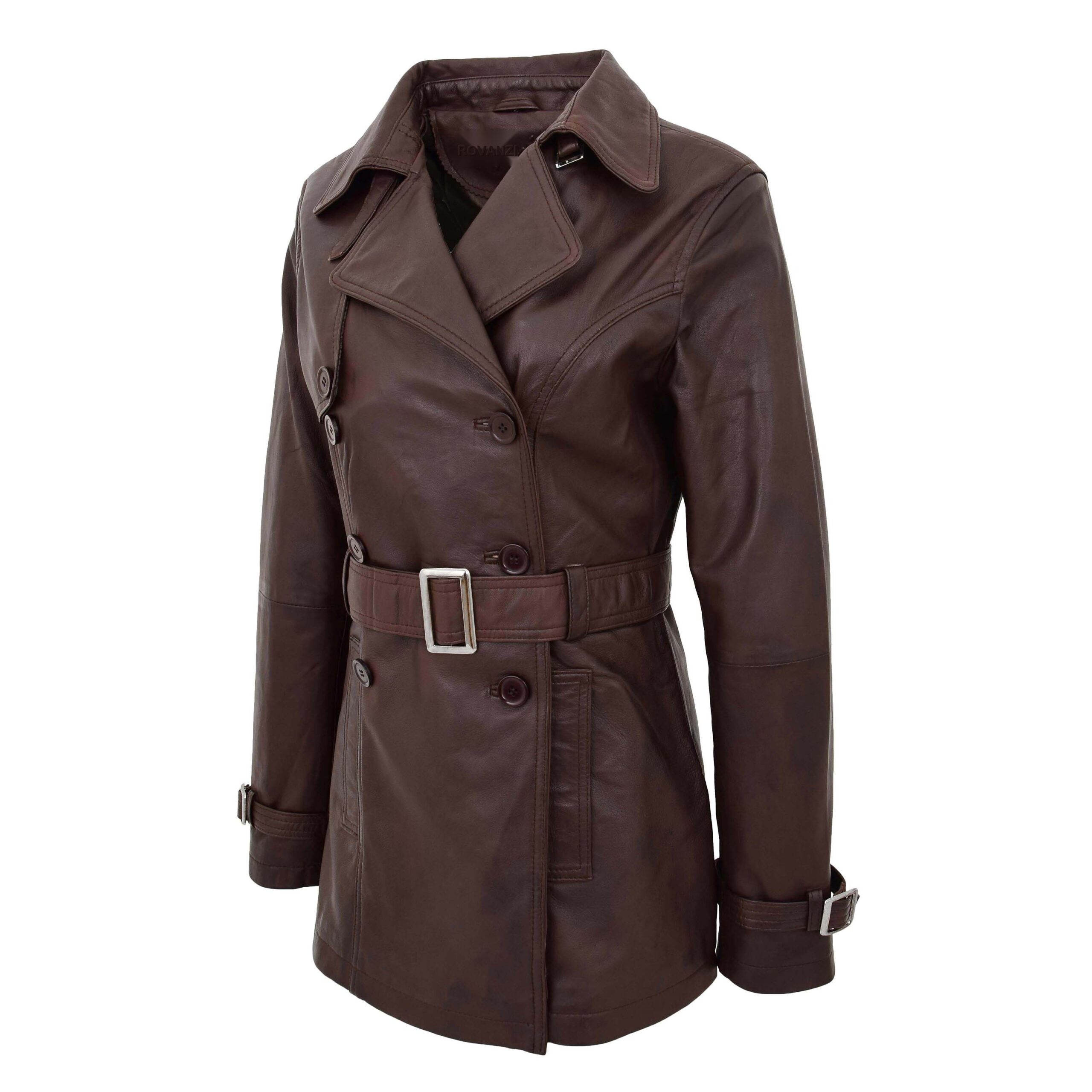 BUNERI Trench-Coat en Cuir Croisé pour Femme Marron – Image 6