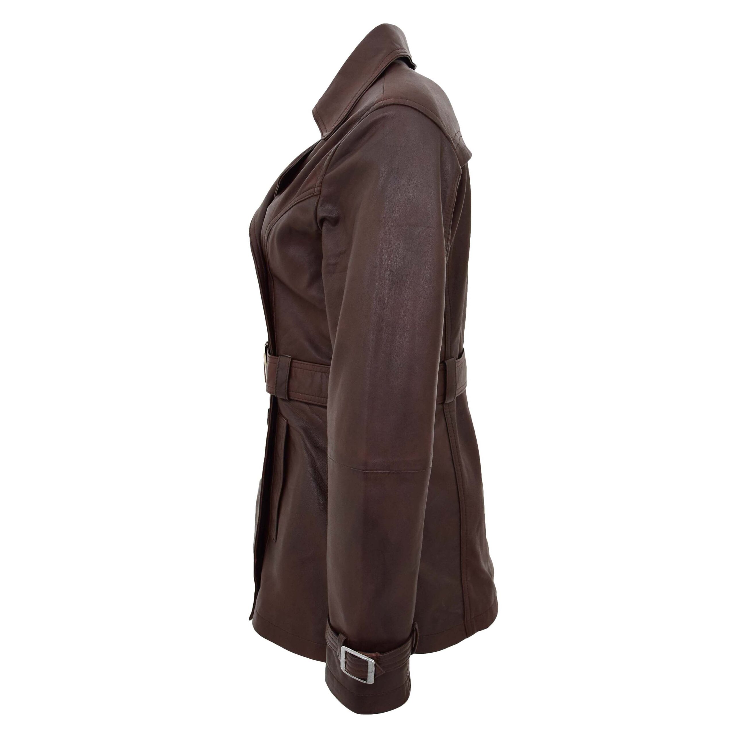 BUNERI Trench-Coat en Cuir Croisé pour Femme Marron – Image 7