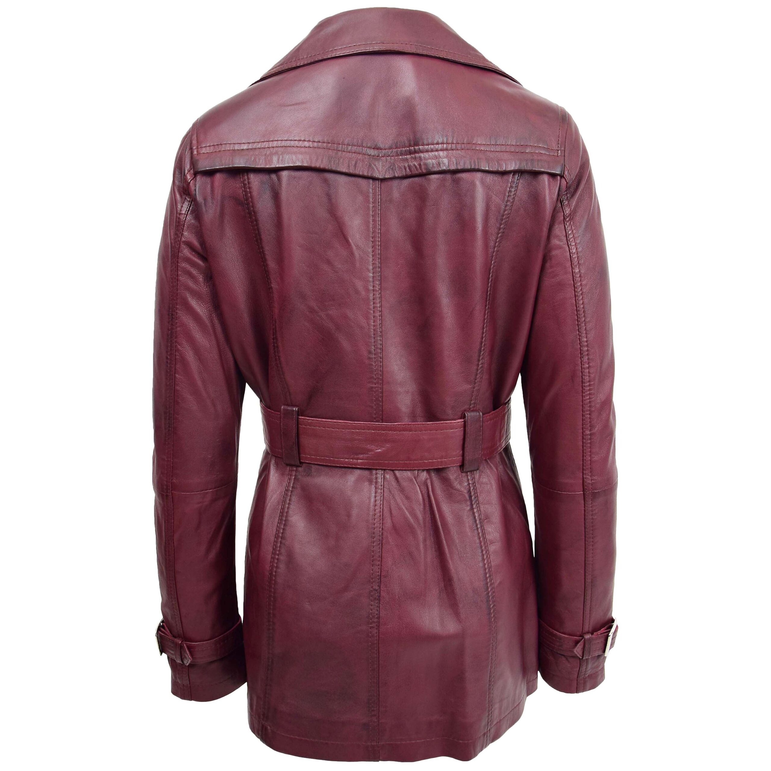 BUNERI Manteau Trench en Cuir Bourgogne Croisé pour Femme – Image 2