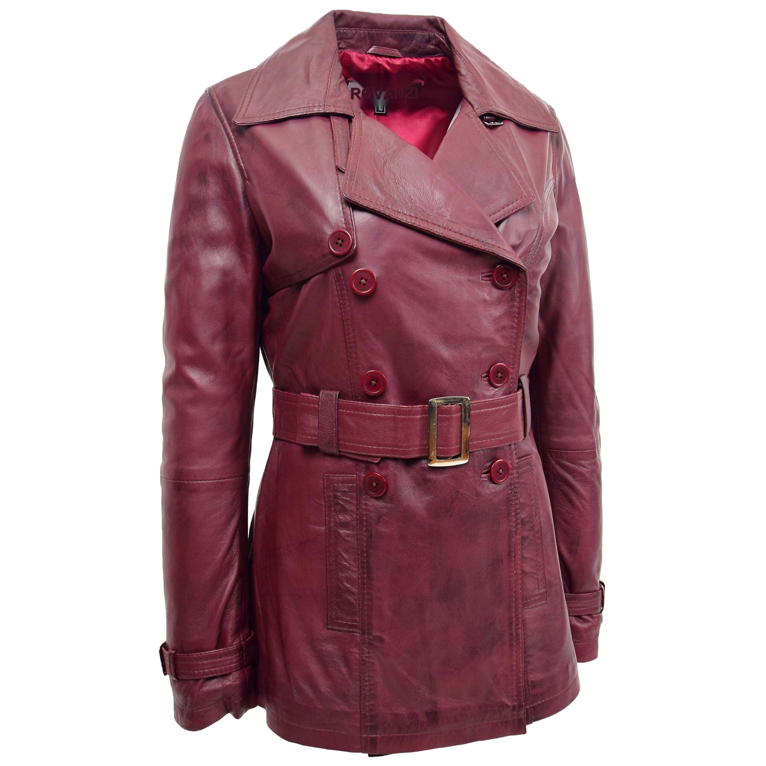 BUNERI Manteau Trench en Cuir Bourgogne Croisé pour Femme – Image 4