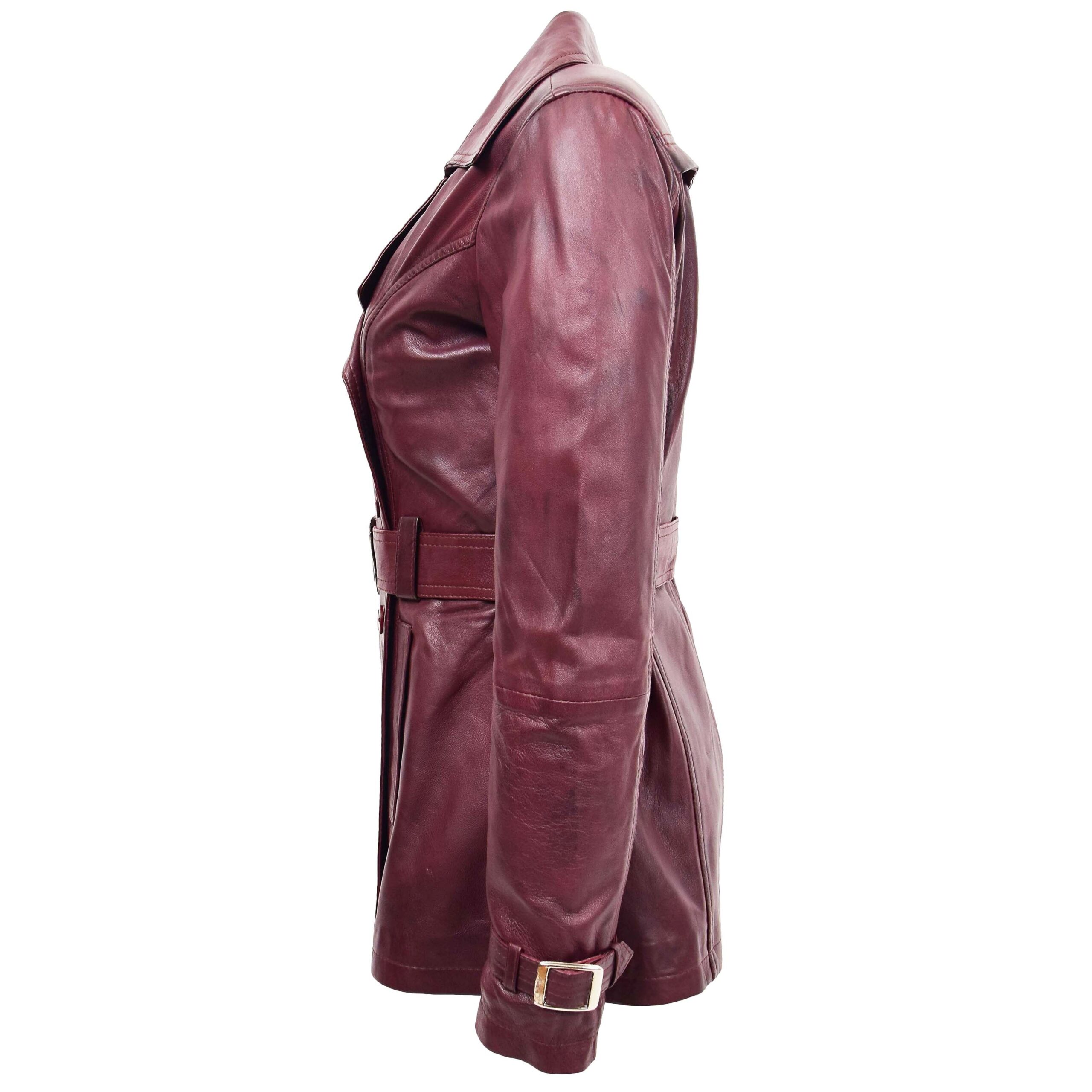 BUNERI Manteau Trench en Cuir Bourgogne Croisé pour Femme – Image 5