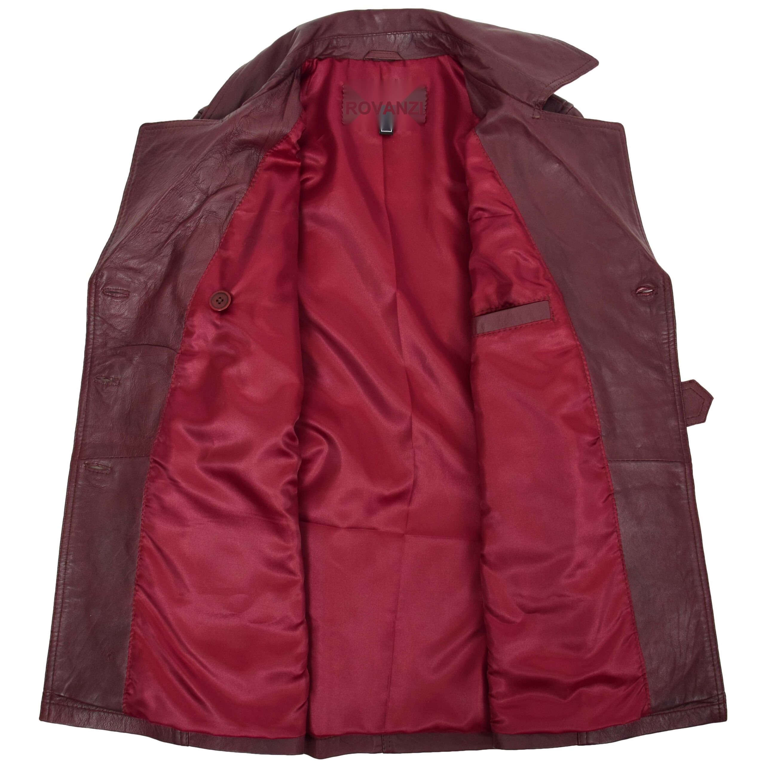 BUNERI Manteau Trench en Cuir Bourgogne Croisé pour Femme – Image 6