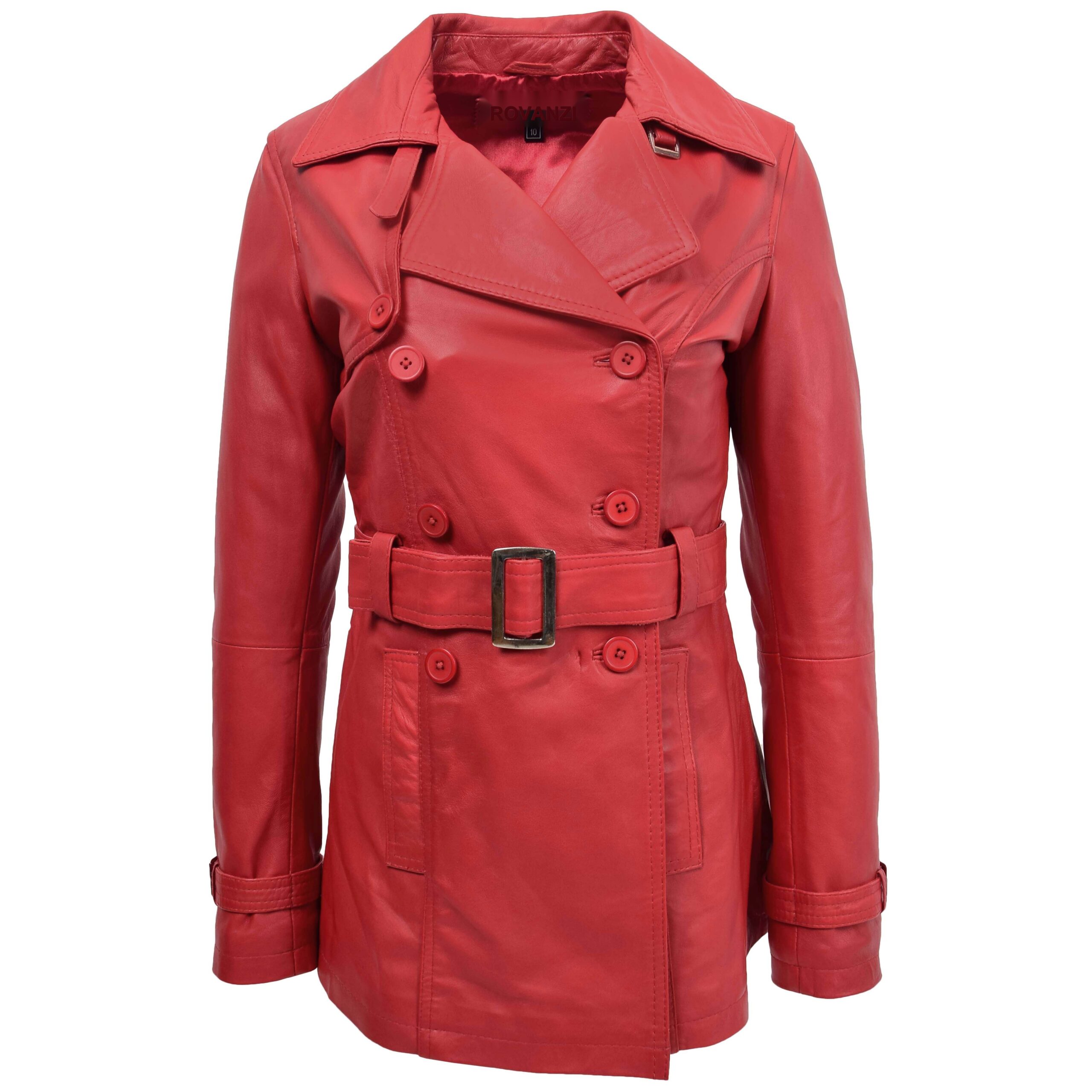 BUNERI Trench en Cuir Double Boutonnage Femme Rouge Sienna