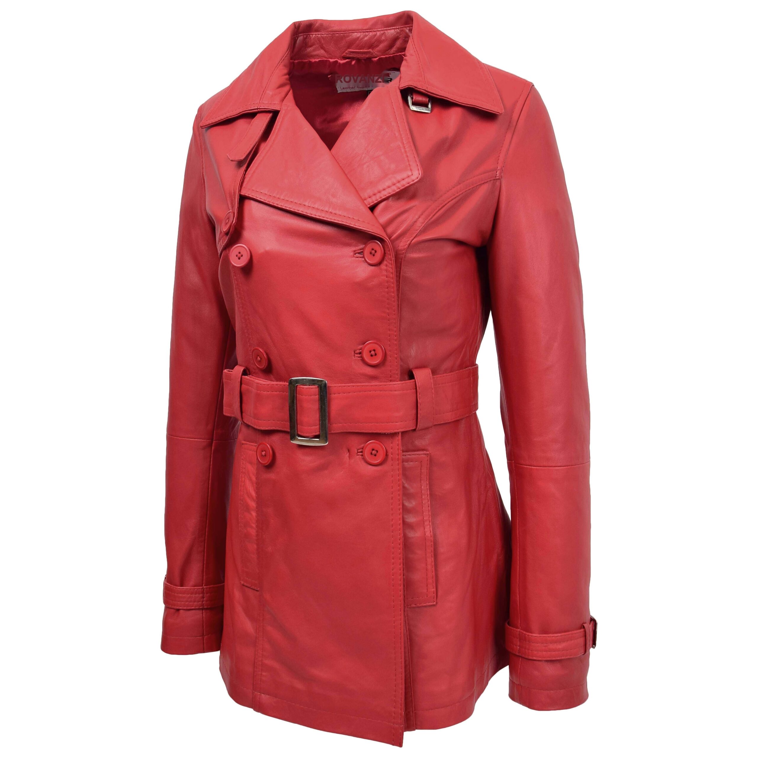 BUNERI Trench en Cuir Double Boutonnage Femme Rouge Sienna – Image 3