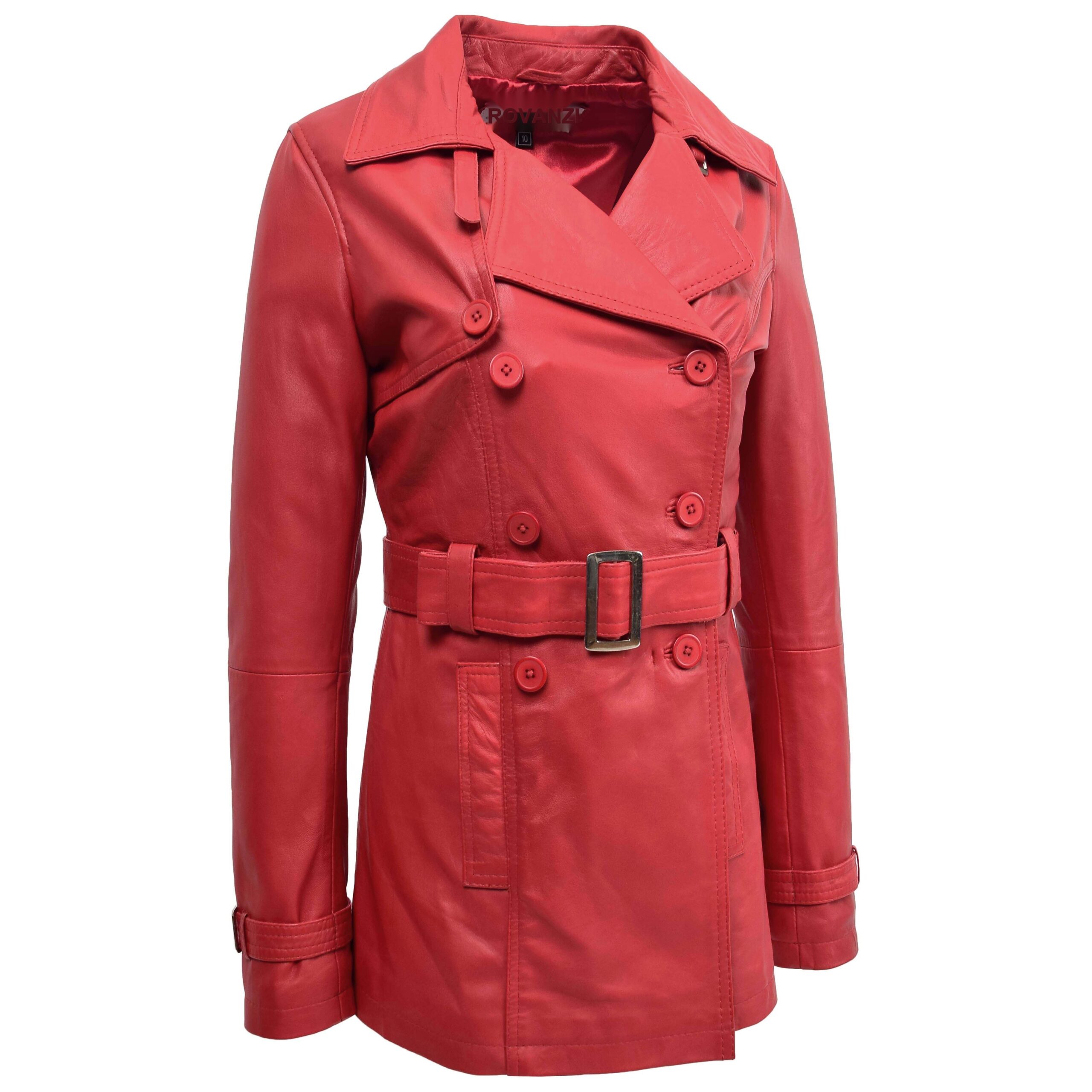 BUNERI Trench en Cuir Double Boutonnage Femme Rouge Sienna – Image 4
