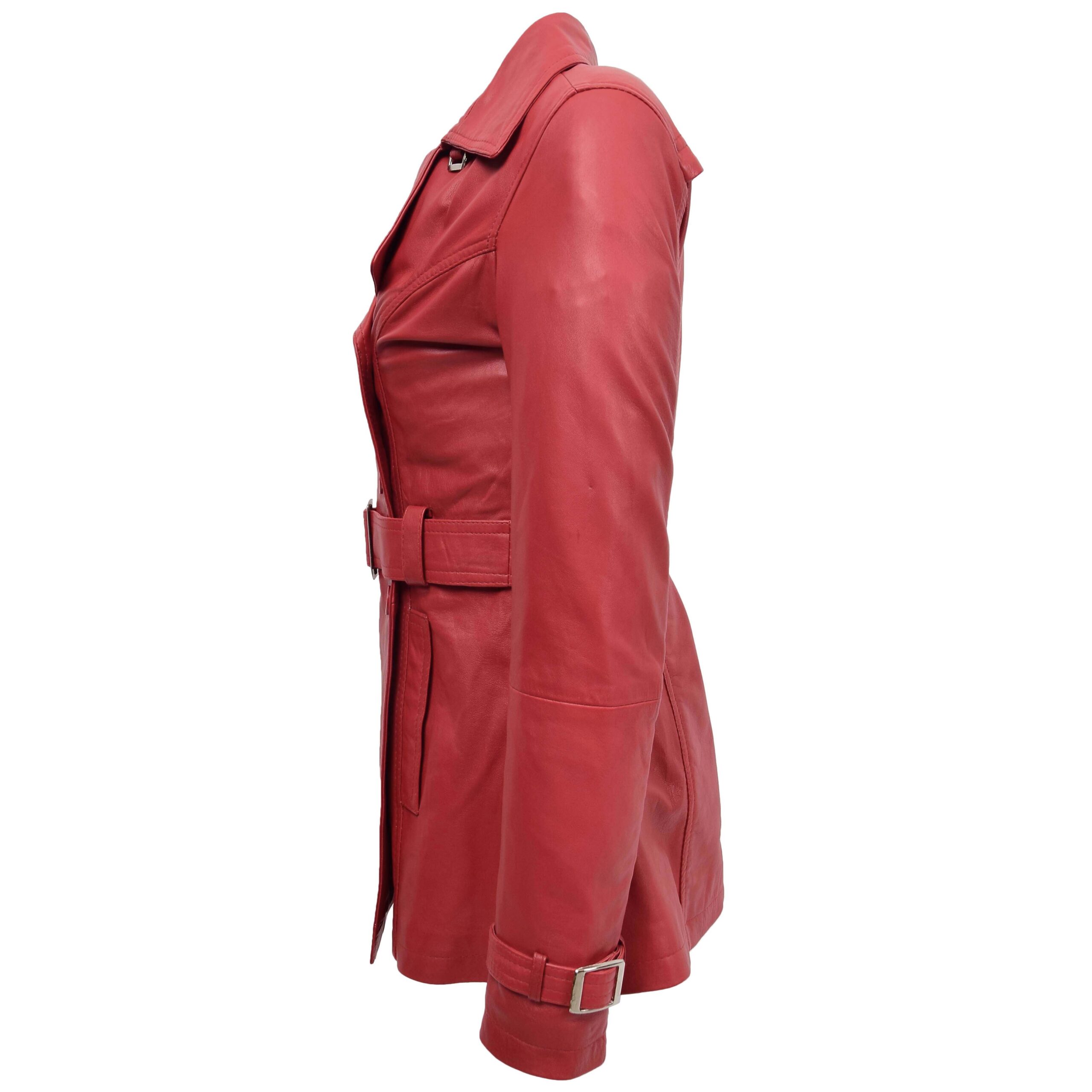 BUNERI Trench en Cuir Double Boutonnage Femme Rouge Sienna – Image 5