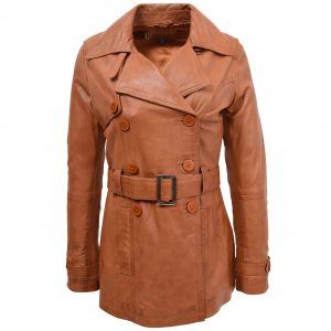 BUNERI Manteau Trench en Cuir Tan Croisé pour Femme