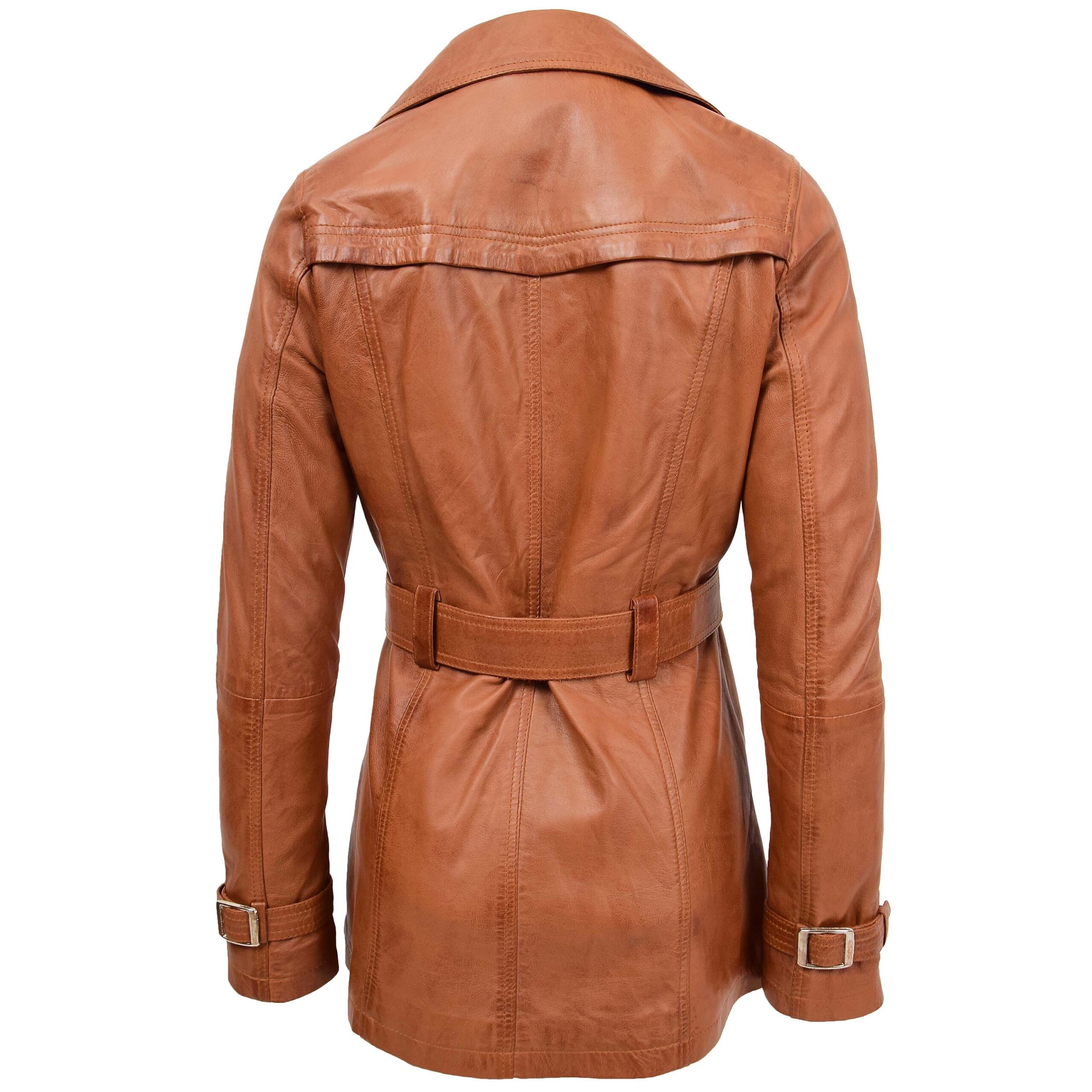 BUNERI Manteau Trench en Cuir Tan Croisé pour Femme – Image 2