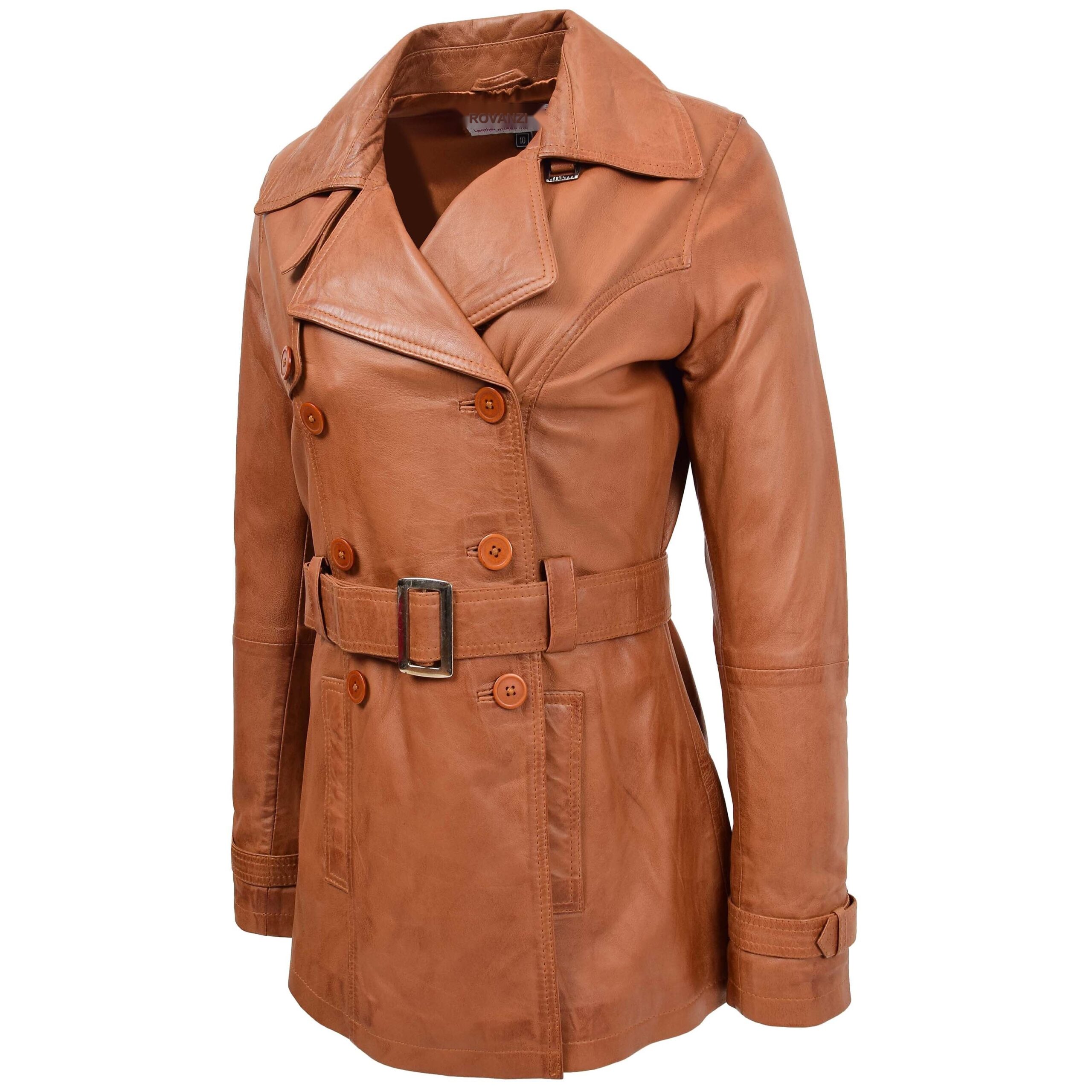 BUNERI Manteau Trench en Cuir Tan Croisé pour Femme – Image 4