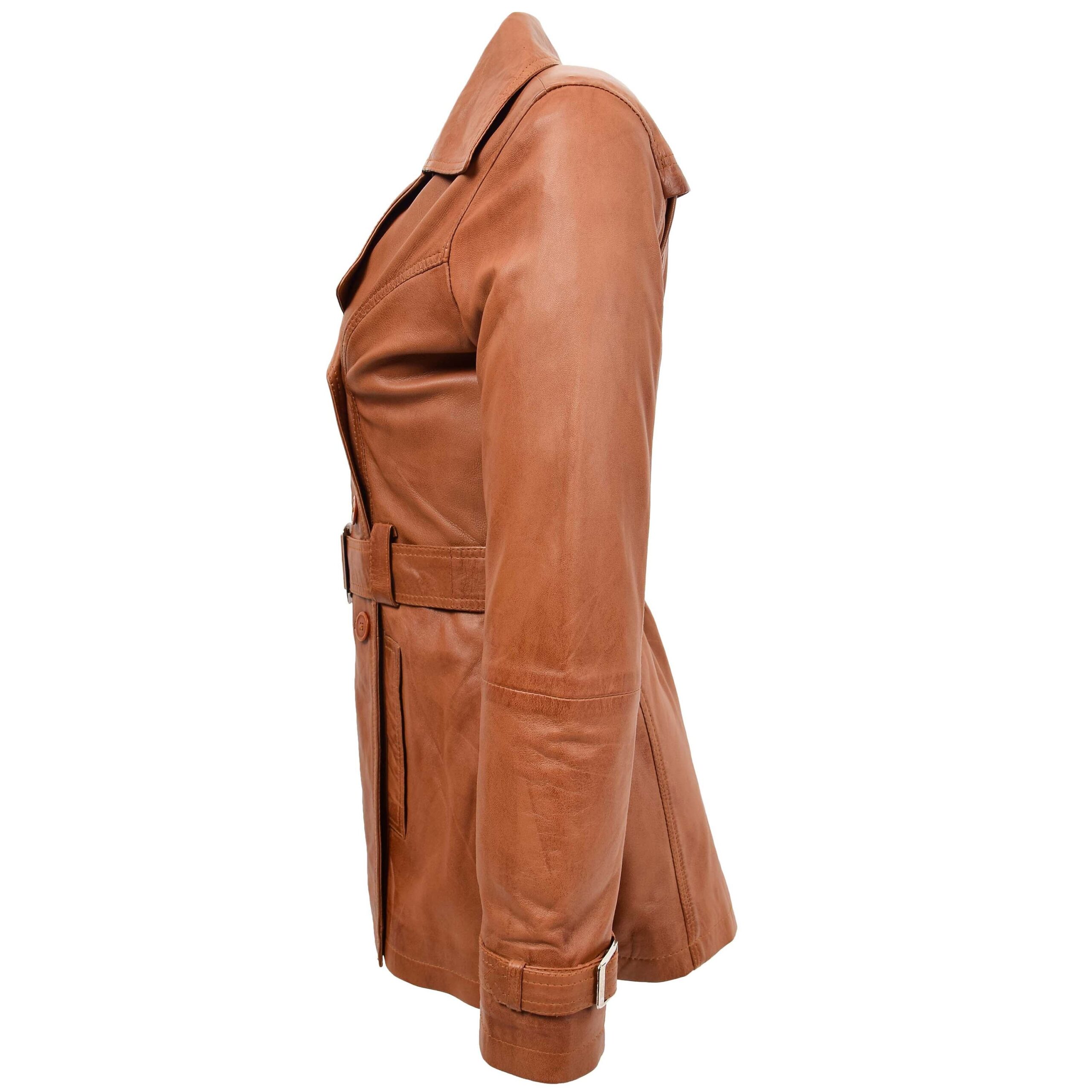BUNERI Manteau Trench en Cuir Tan Croisé pour Femme – Image 5