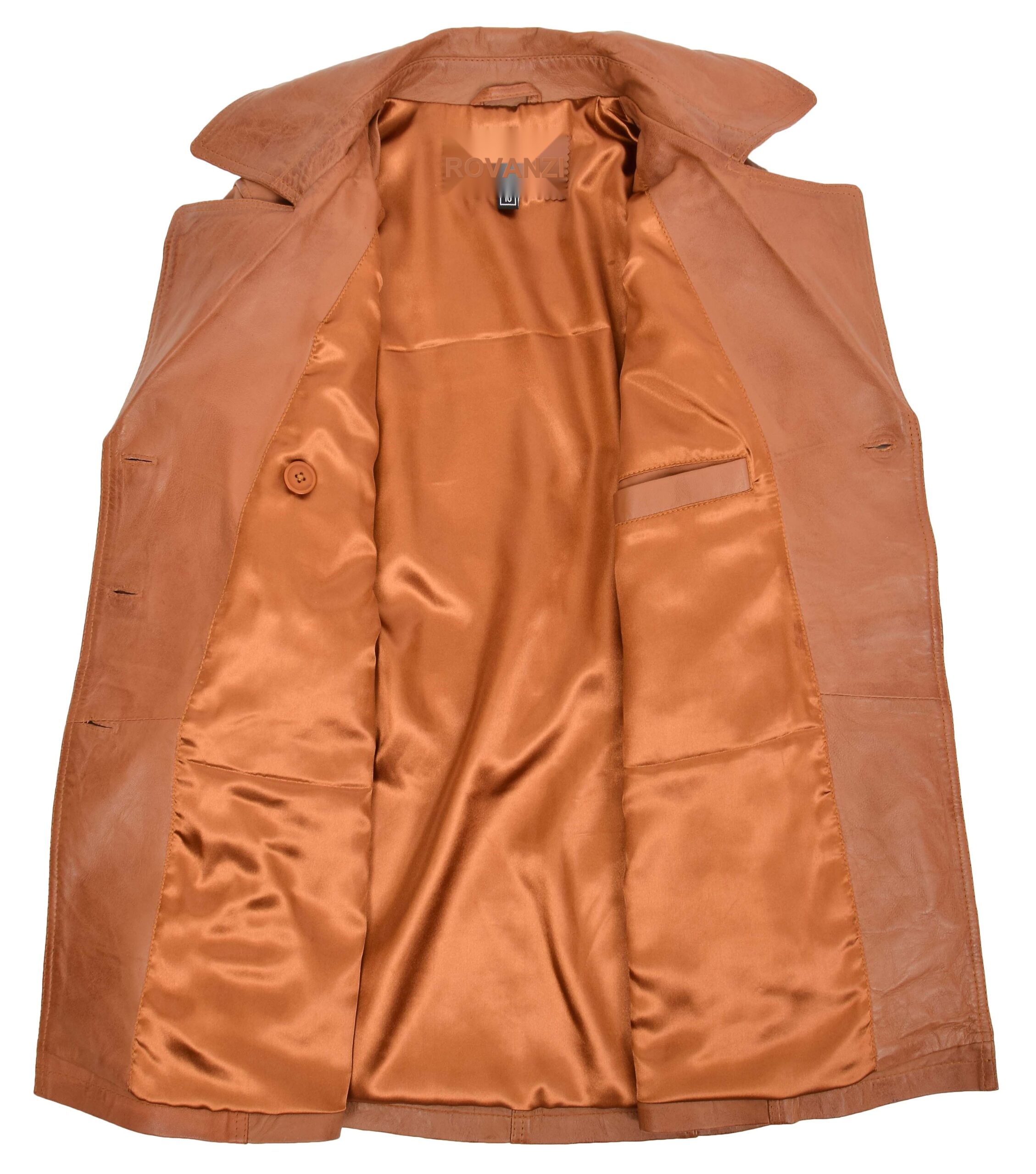 BUNERI Manteau Trench en Cuir Tan Croisé pour Femme – Image 6