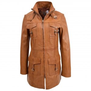 BUNERI Veste en Cuir Tan à Double Zip pour Femme