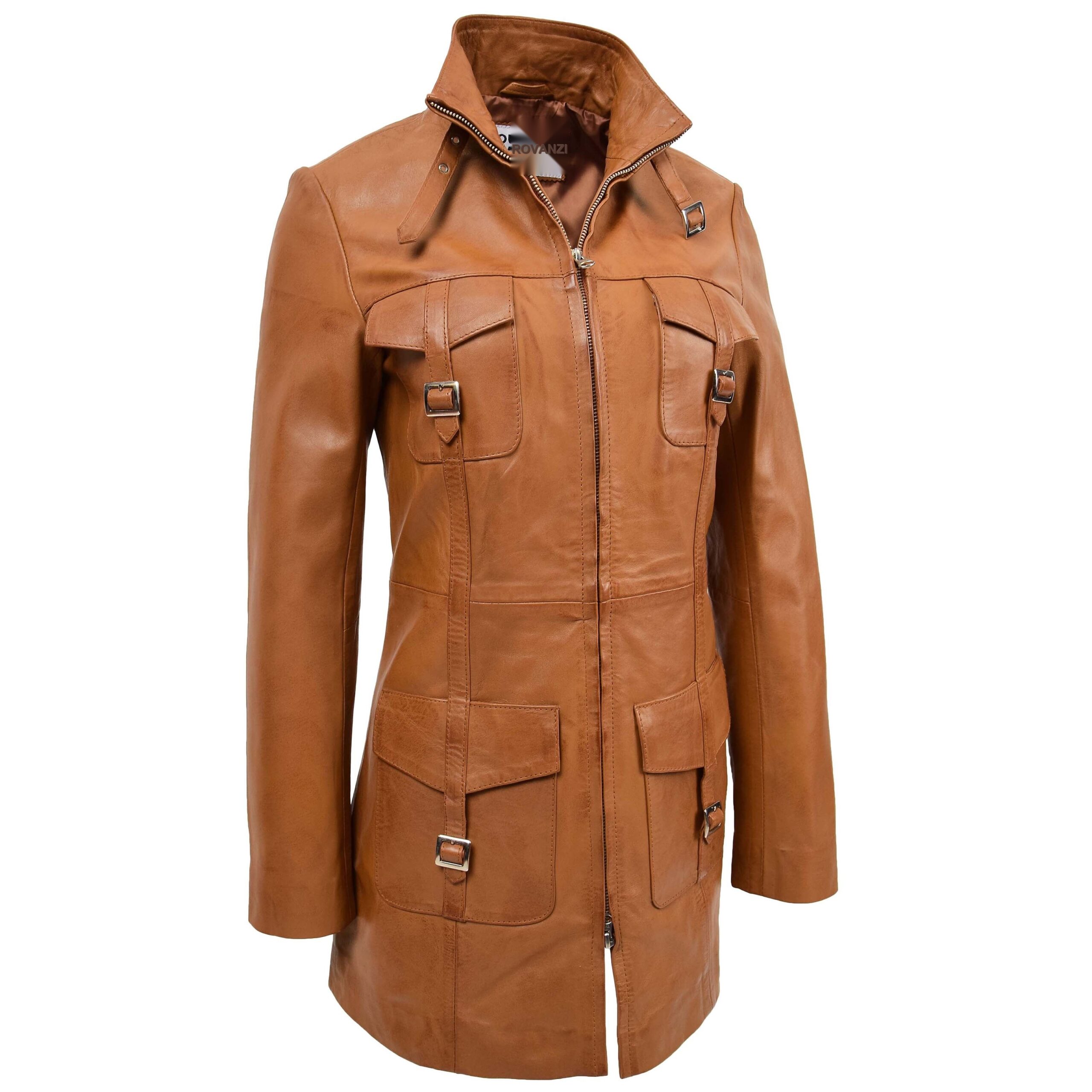 BUNERI Veste en Cuir Tan à Double Zip pour Femme – Image 3