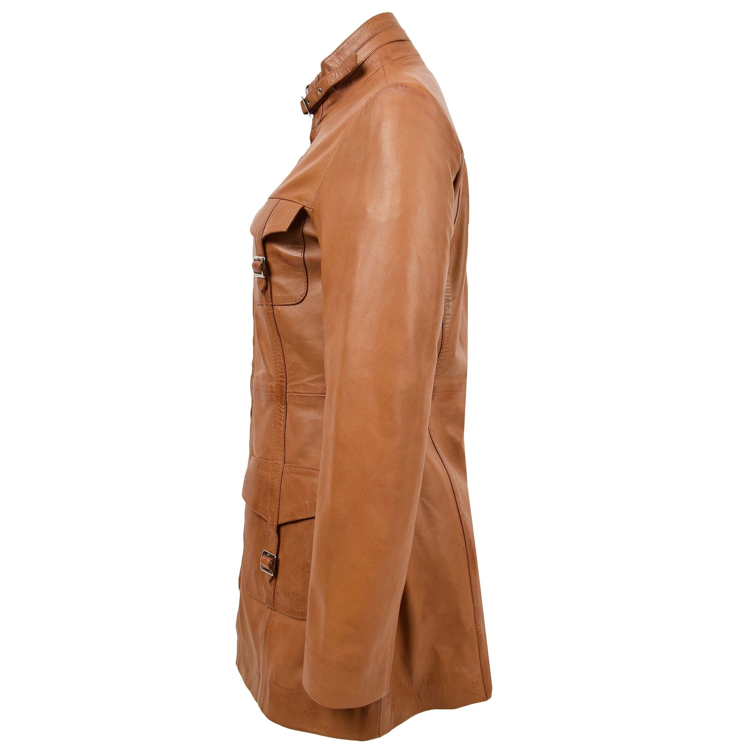 BUNERI Veste en Cuir Tan à Double Zip pour Femme – Image 5