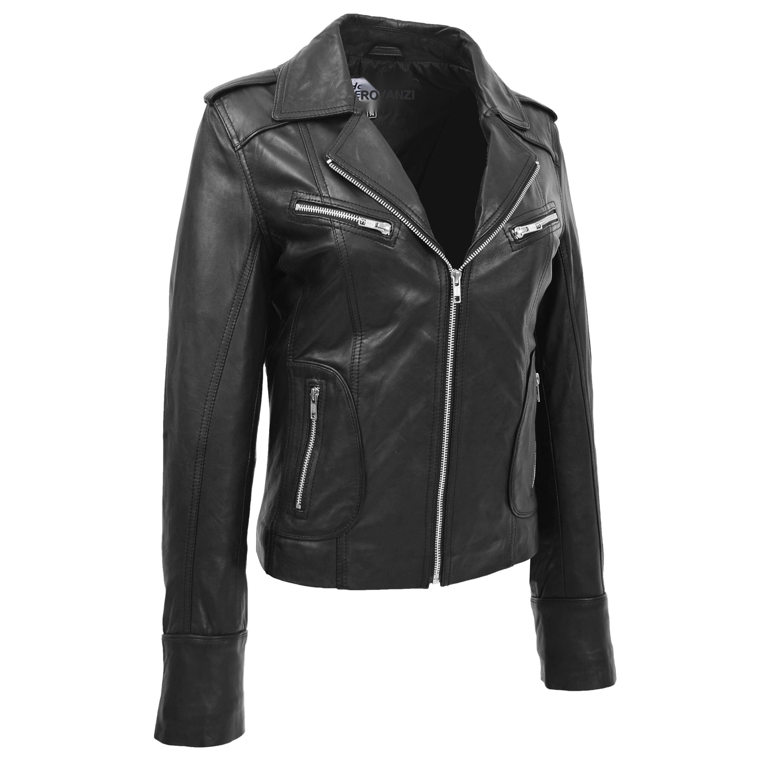 BUNERI Veste Femme Cuir Ajuste Style Biker Noire – Image 3