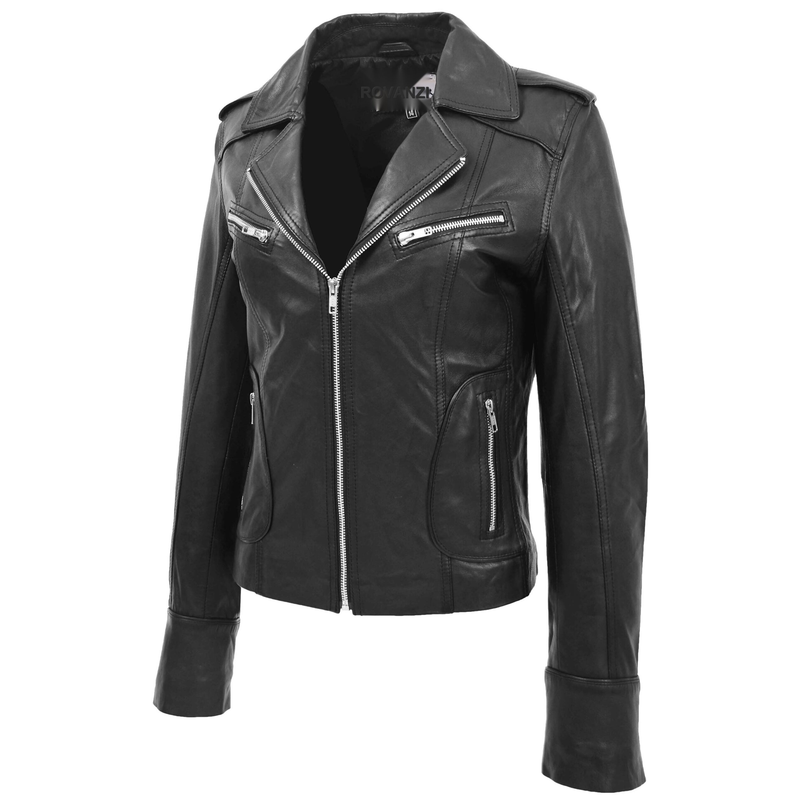 BUNERI Veste Femme Cuir Ajuste Style Biker Noire – Image 4