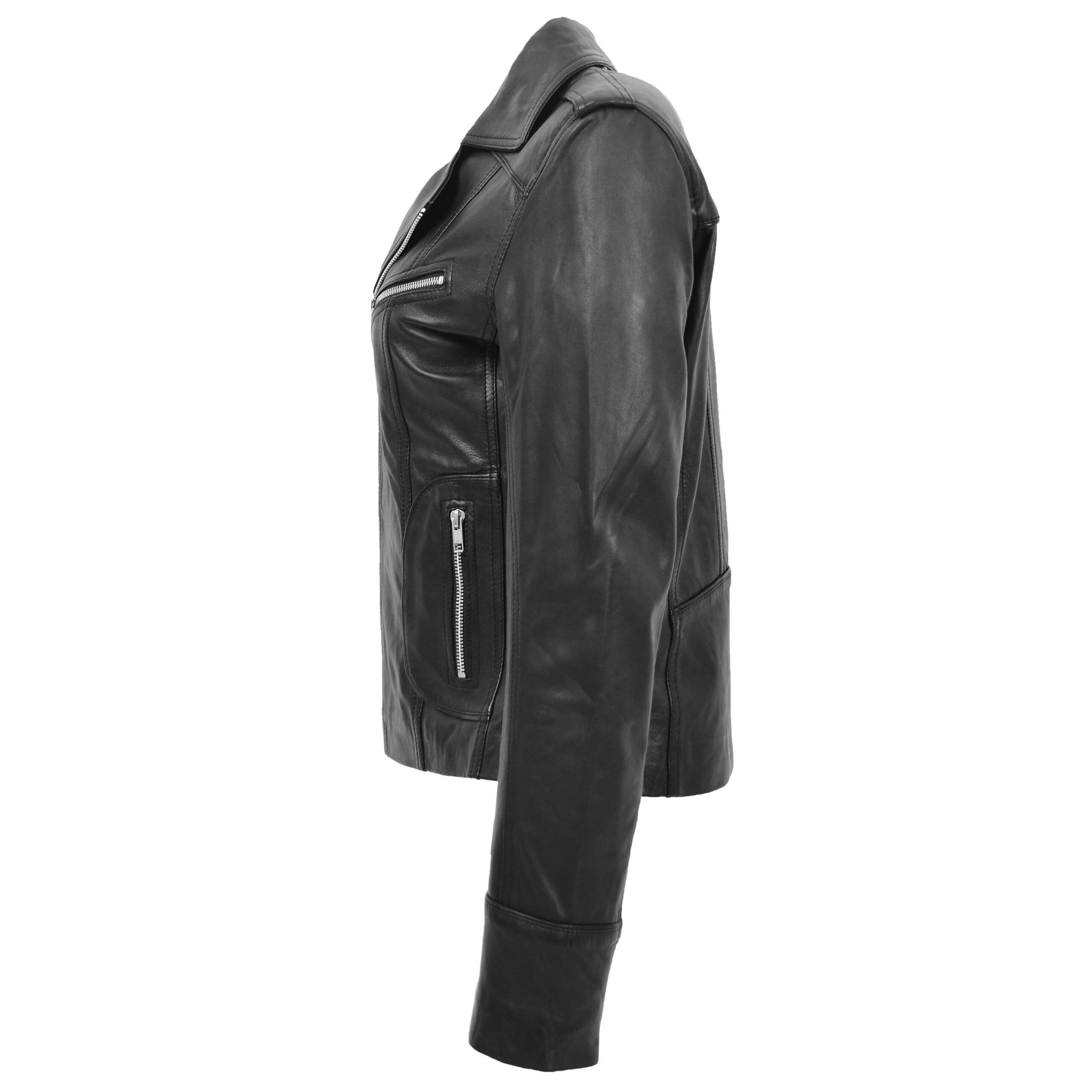 BUNERI Veste Femme Cuir Ajuste Style Biker Noire – Image 5