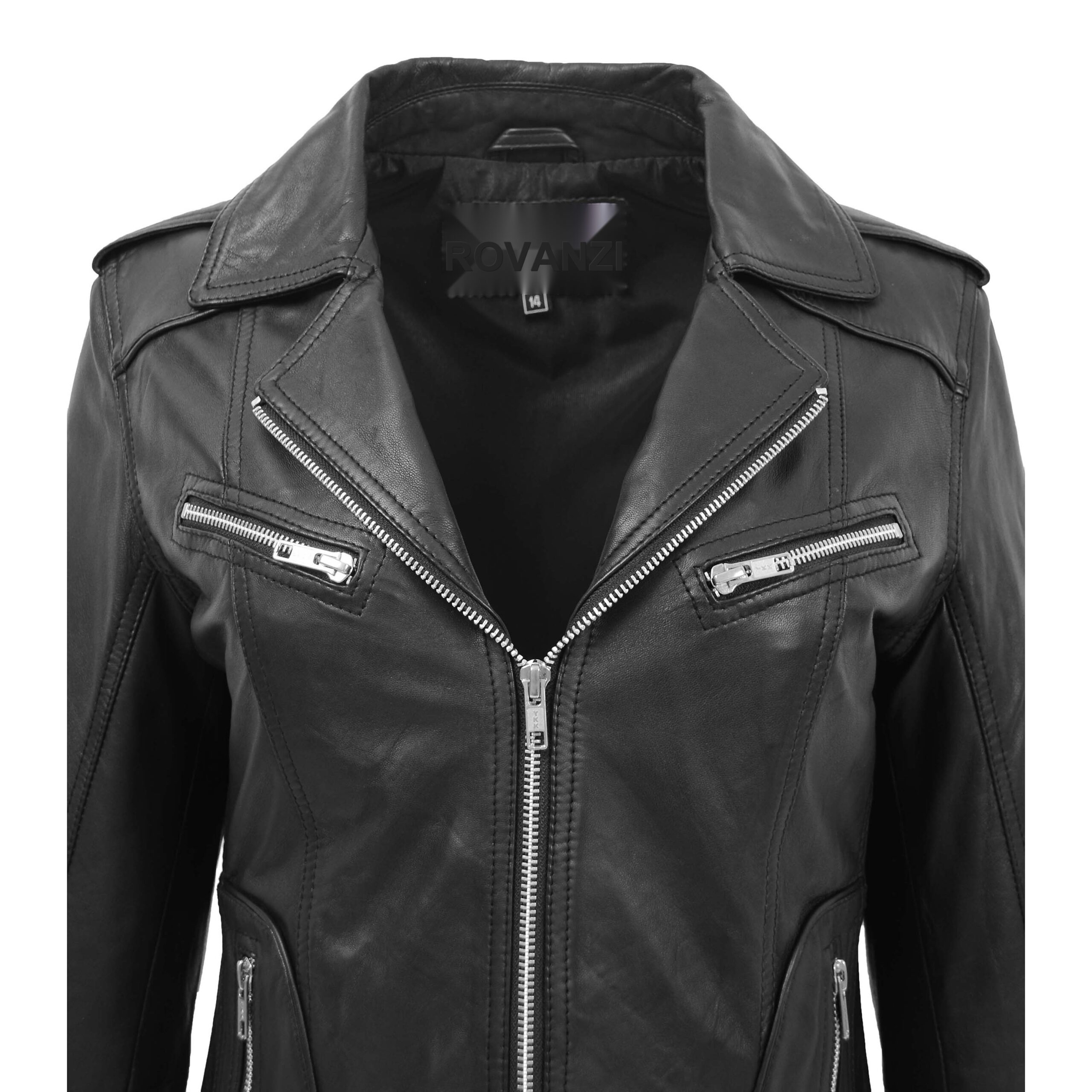 BUNERI Veste Femme Cuir Ajuste Style Biker Noire – Image 7
