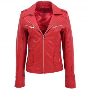 BUNERI Biker Cuir Kim Rouge Ajustée